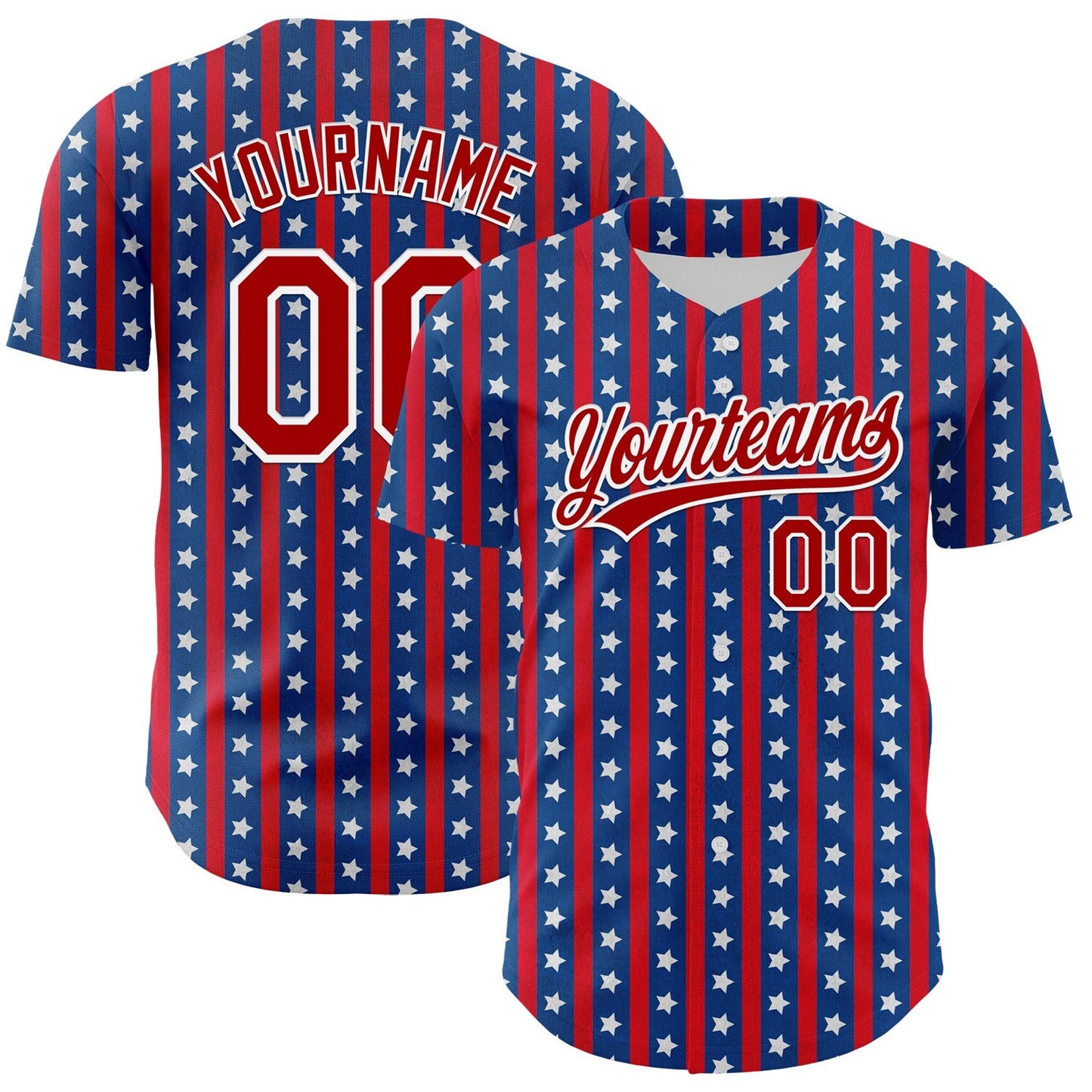 Custom Royal Red-White 3D American Flag Stars Authentic Baseball Jersey baseball jersey product view 1