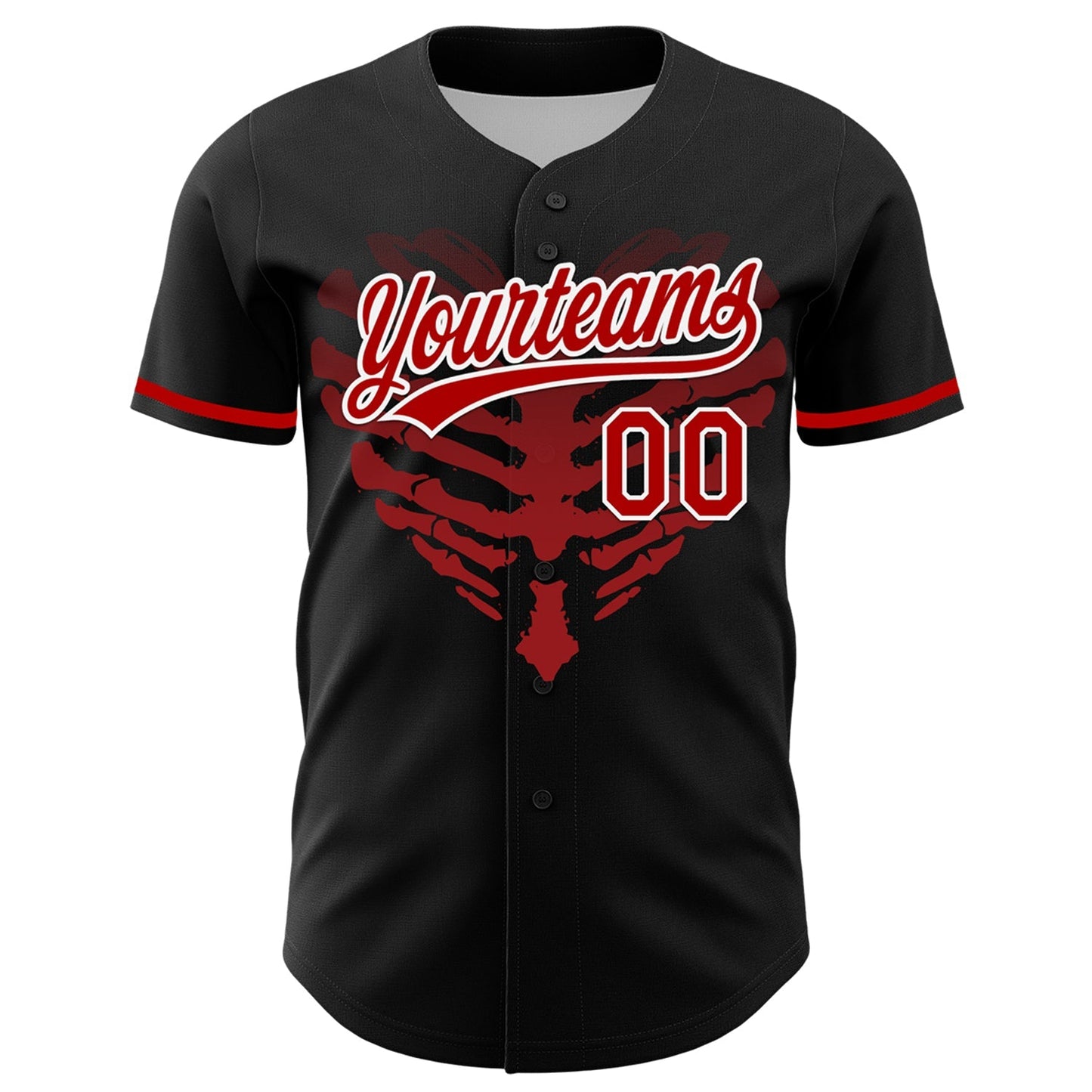 Custom Black Red-White 3D Pattern Design Gothic Style Devil Heart Authentic Baseball Jersey baseball jersey product view 2