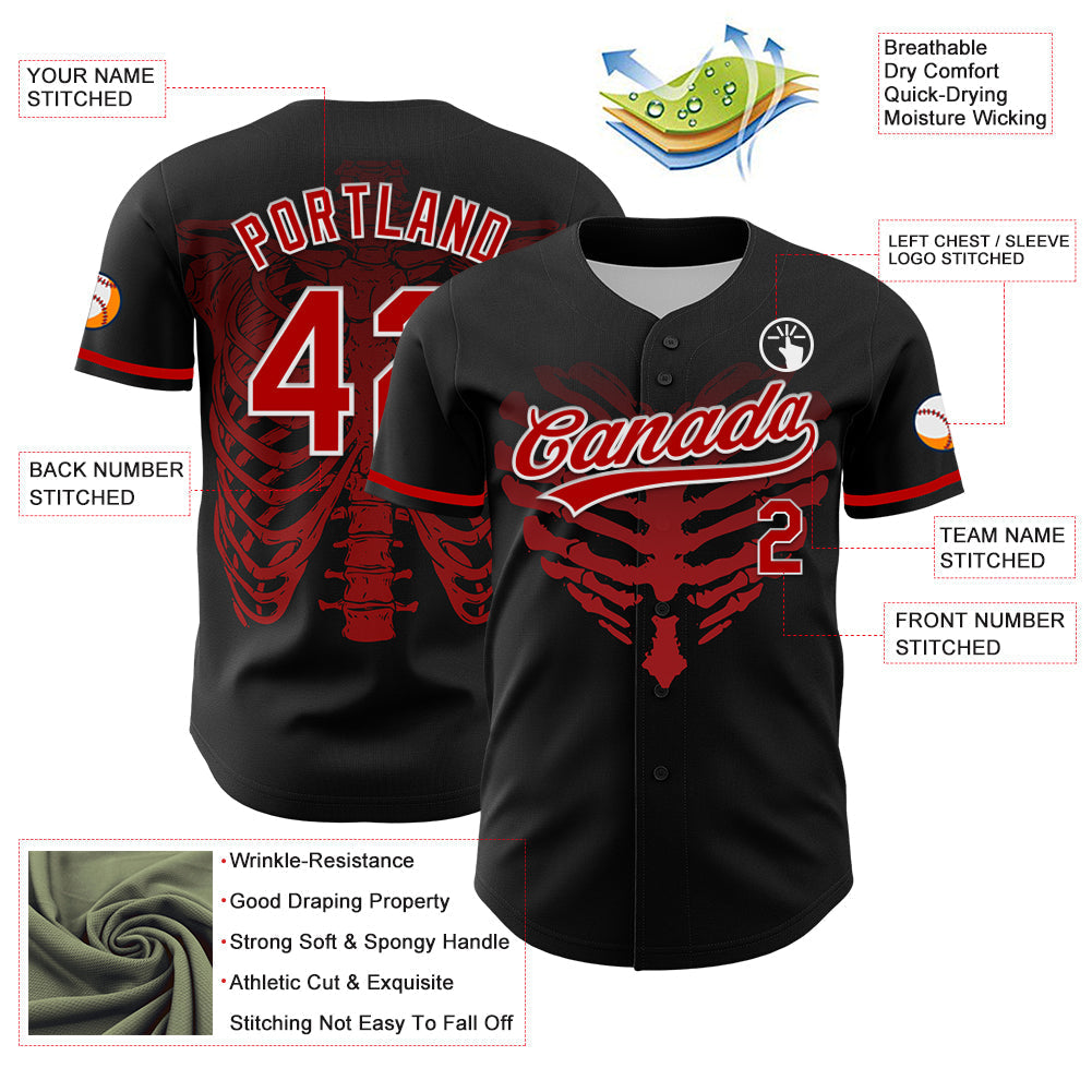Custom Black Red-White 3D Pattern Design Gothic Style Devil Heart Authentic Baseball Jersey baseball jersey product view 3