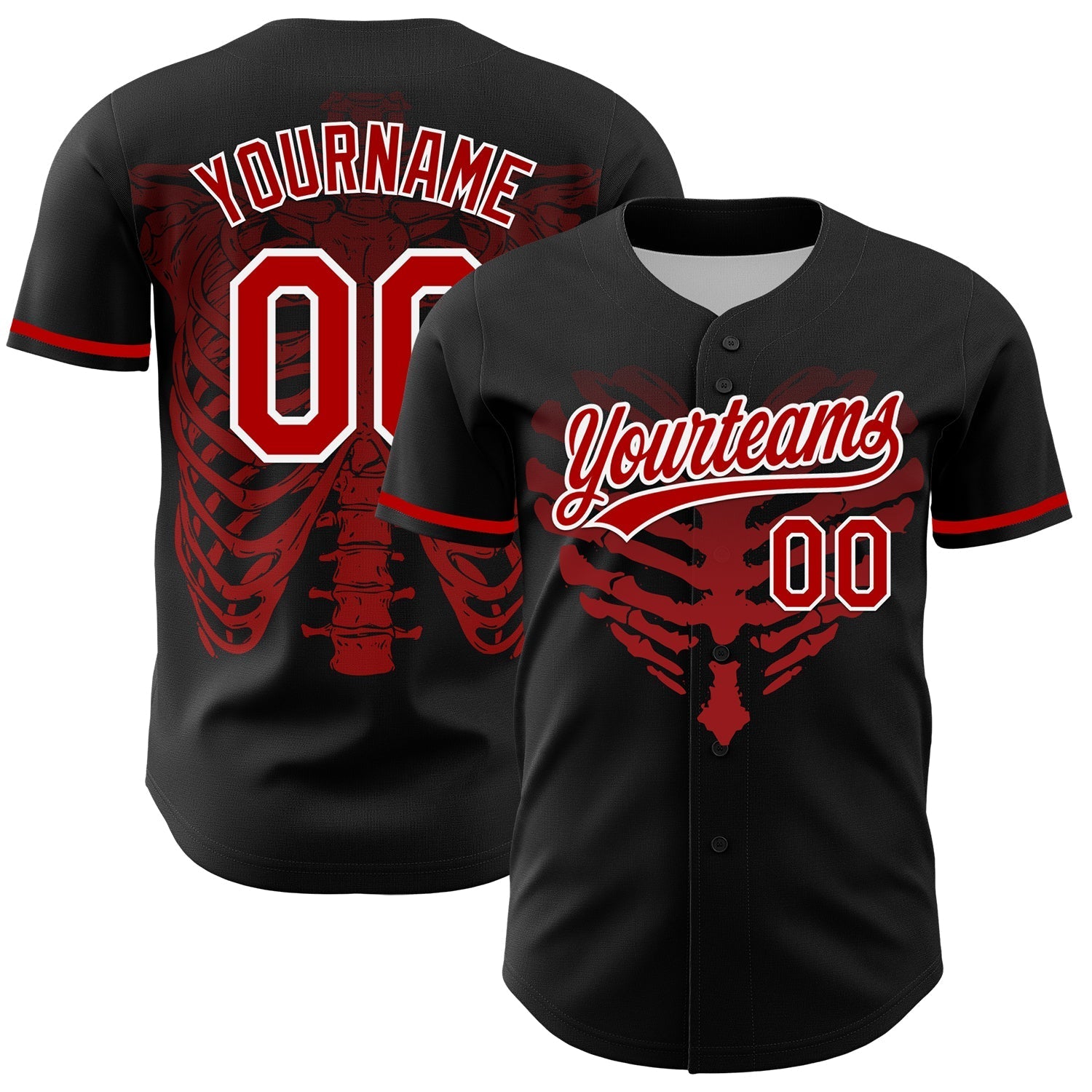 Custom Black Red-White 3D Pattern Design Gothic Style Devil Heart Authentic Baseball Jersey baseball jersey product view 1