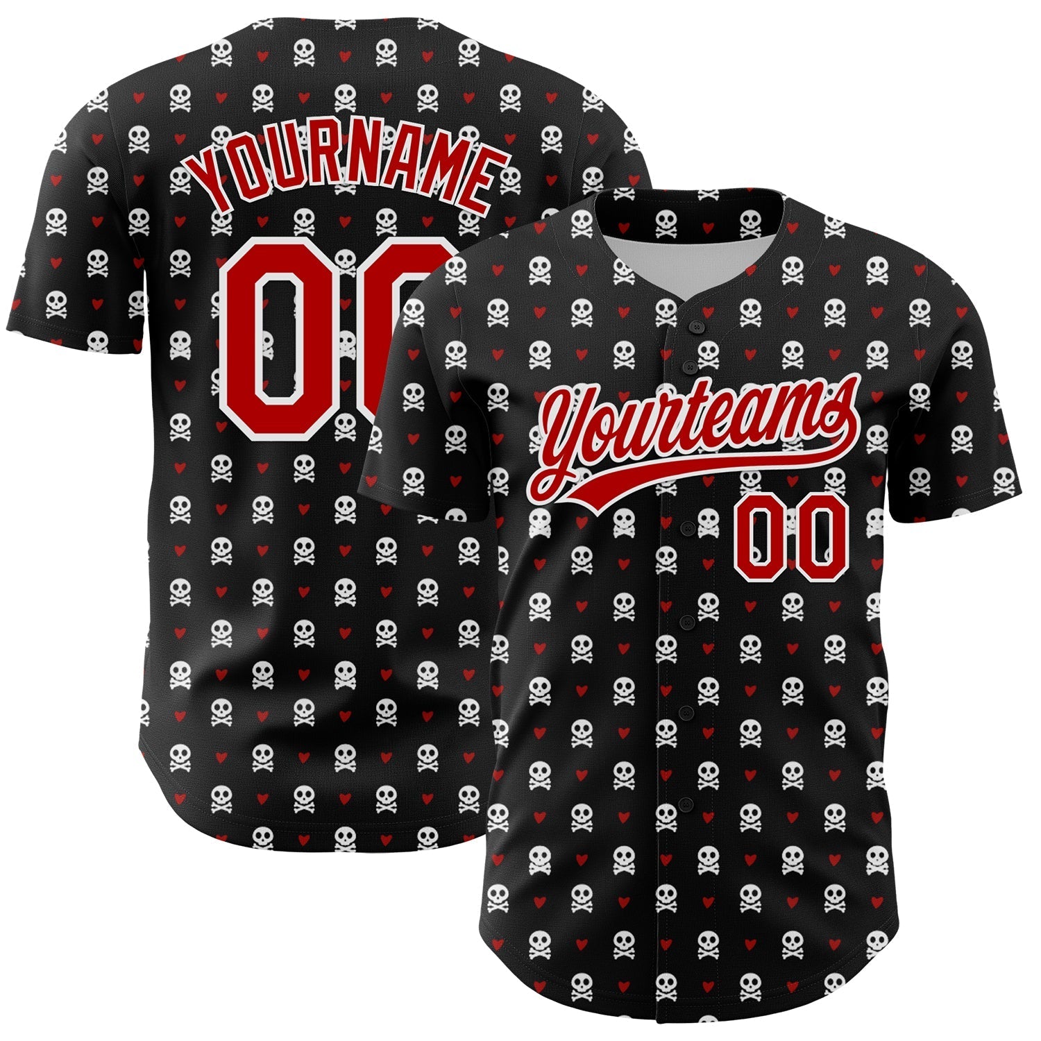 Custom Black Red-White 3D Gothic Style Skull Authentic Baseball Jersey baseball jersey product view 1