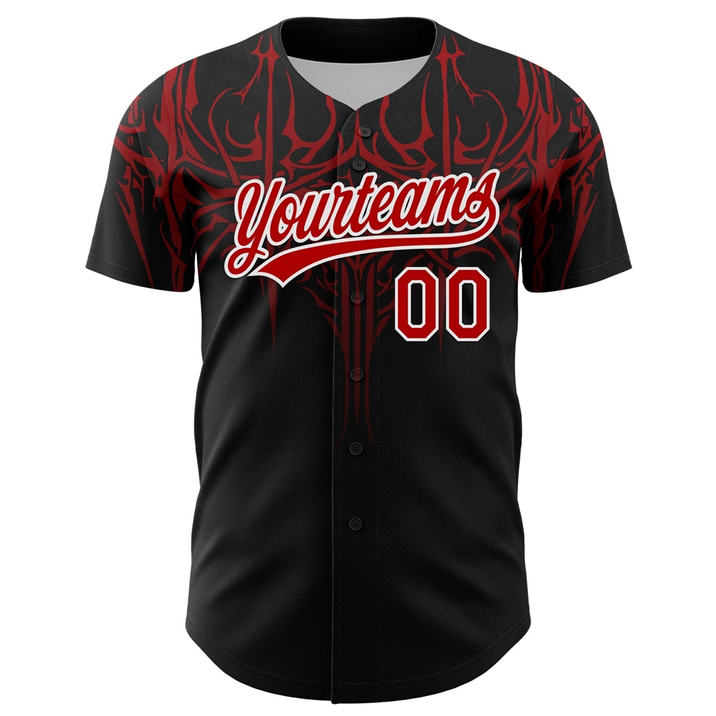 Custom Black Red-White 3D Pattern Design Gothic Style Authentic Baseball Jersey baseball jersey product view 2