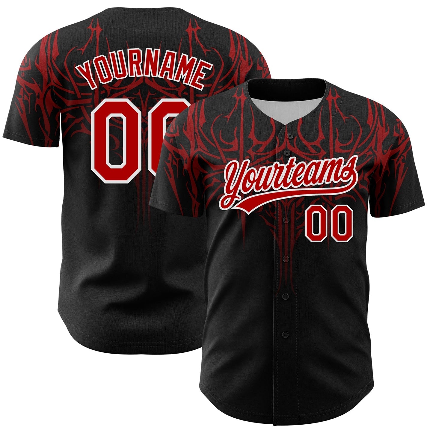 Custom Black Red-White 3D Pattern Design Gothic Style Authentic Baseball Jersey baseball jersey product view 1
