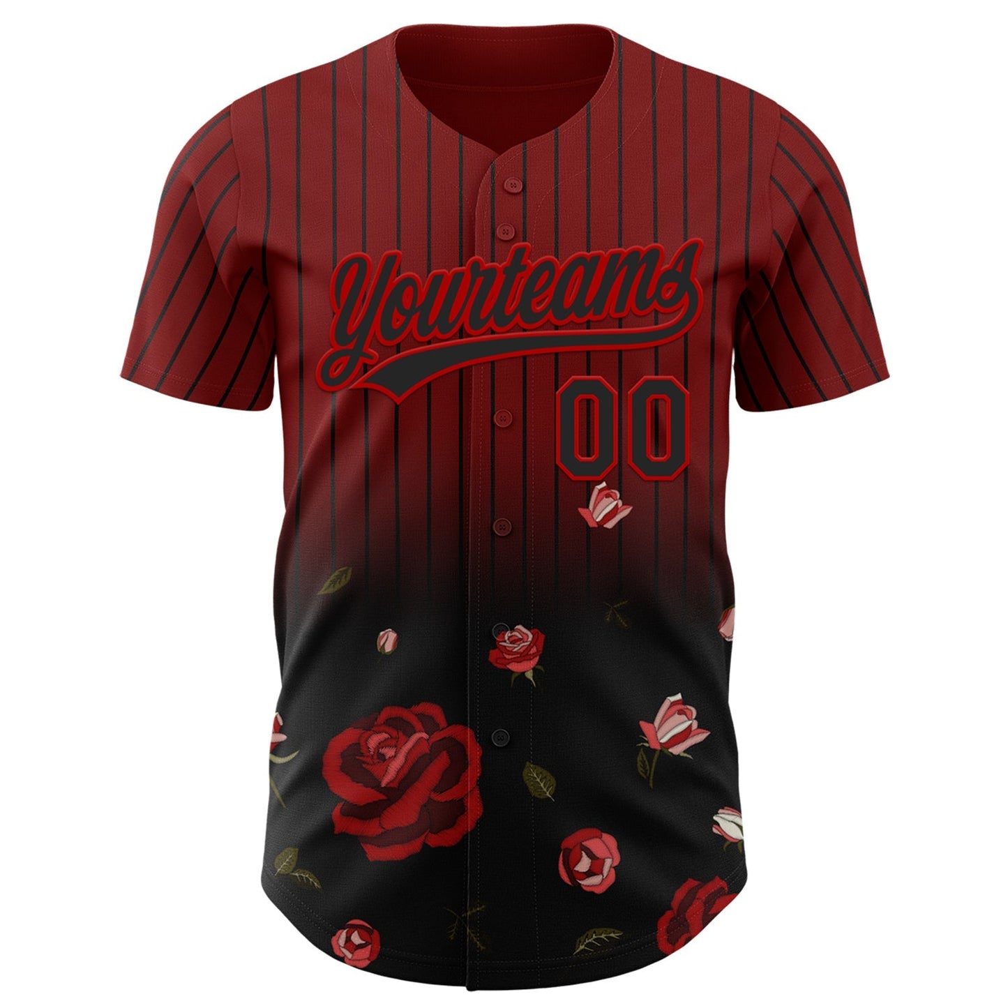 Custom Crimson Black-Red 3D Pattern Design Gothic Style Rose Authentic Baseball Jersey baseball jersey product view 2
