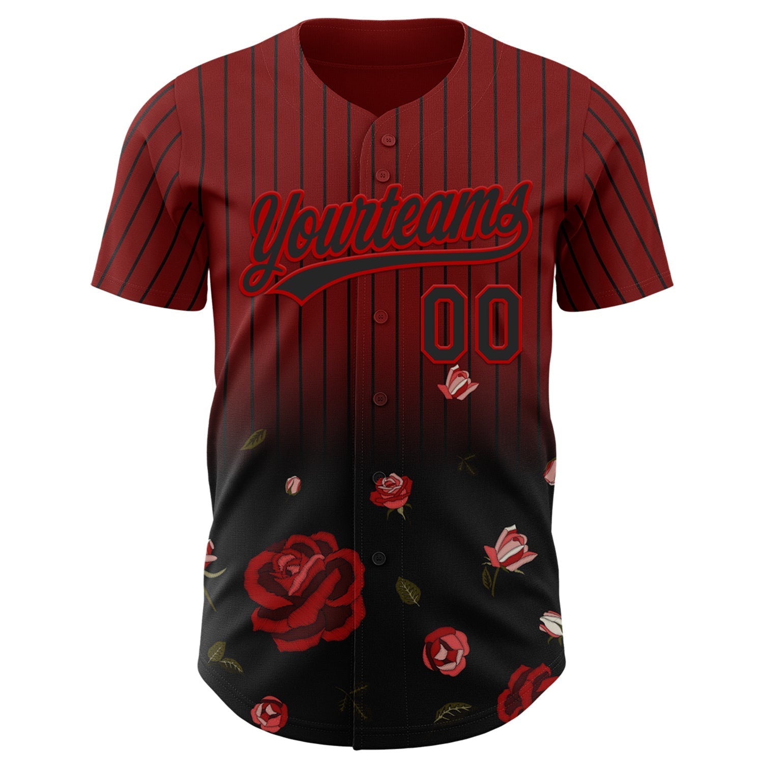 Custom Crimson Black-Red 3D Pattern Design Gothic Style Rose Authentic Baseball Jersey baseball jersey product view 2