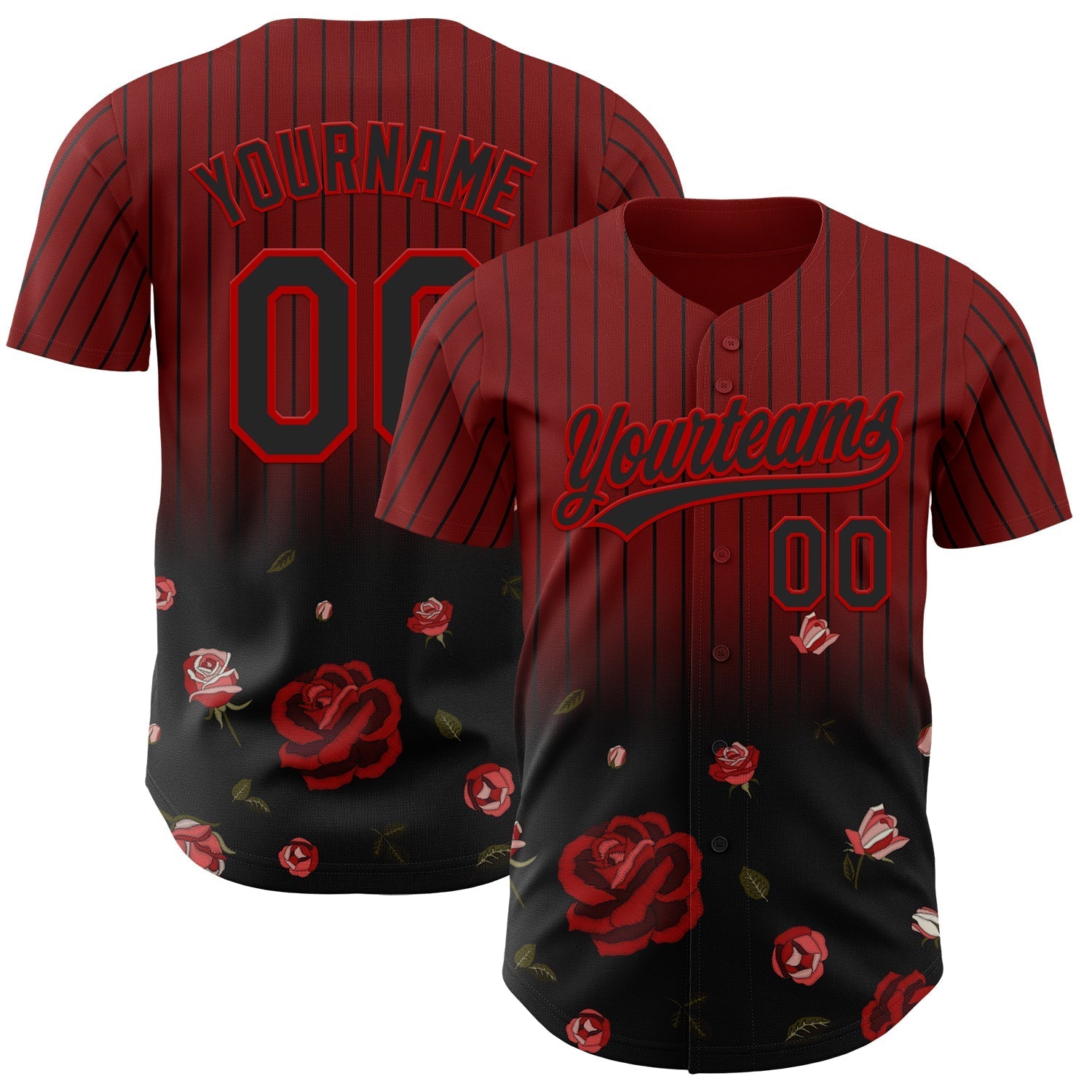 Custom Crimson Black-Red 3D Pattern Design Gothic Style Rose Authentic Baseball Jersey baseball jersey product view 1