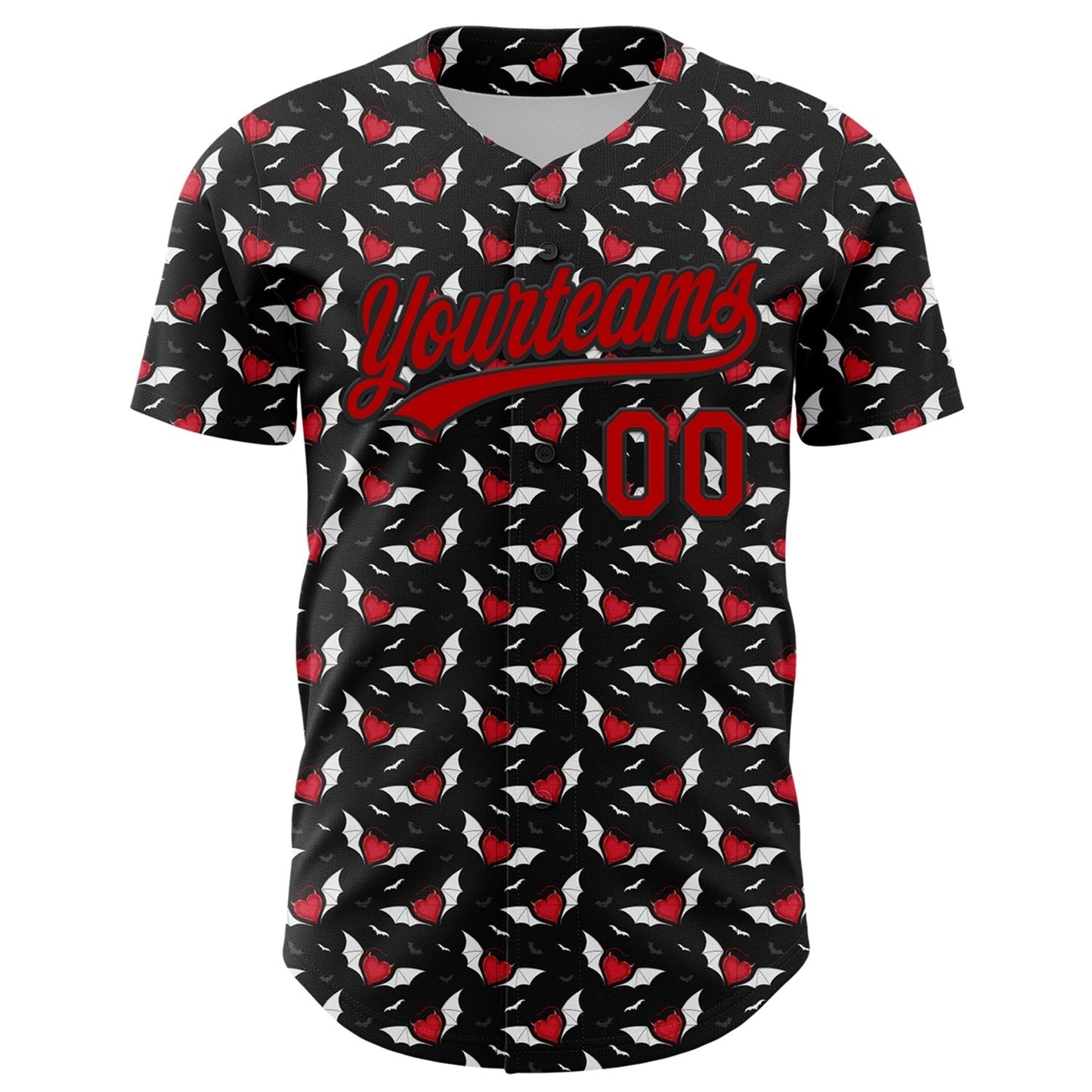 Custom Black Red 3D Pattern Design Gothic Style Devil Heart Authentic Baseball Jersey baseball jersey product view 2