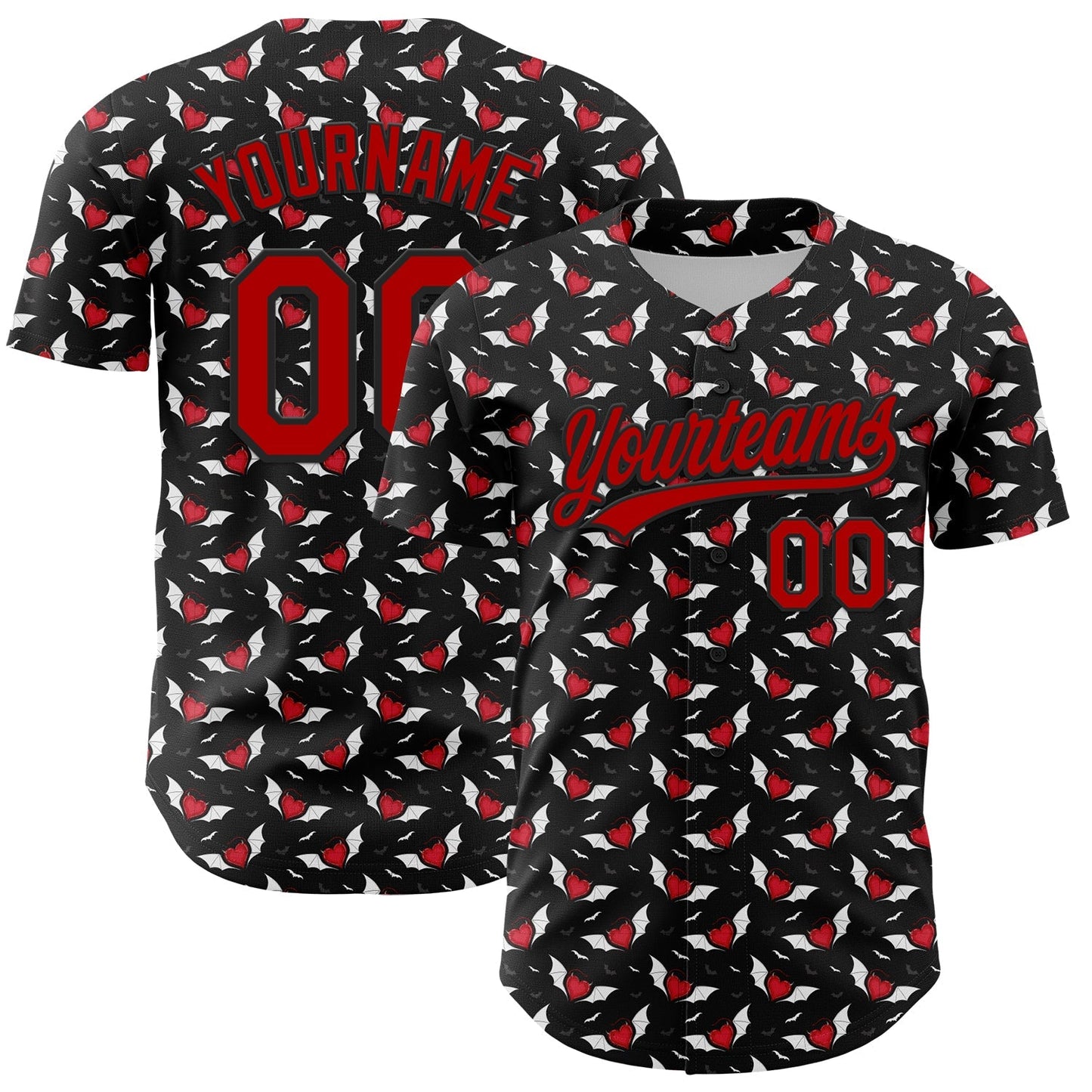 Custom Black Red 3D Pattern Design Gothic Style Devil Heart Authentic Baseball Jersey baseball jersey product view 1