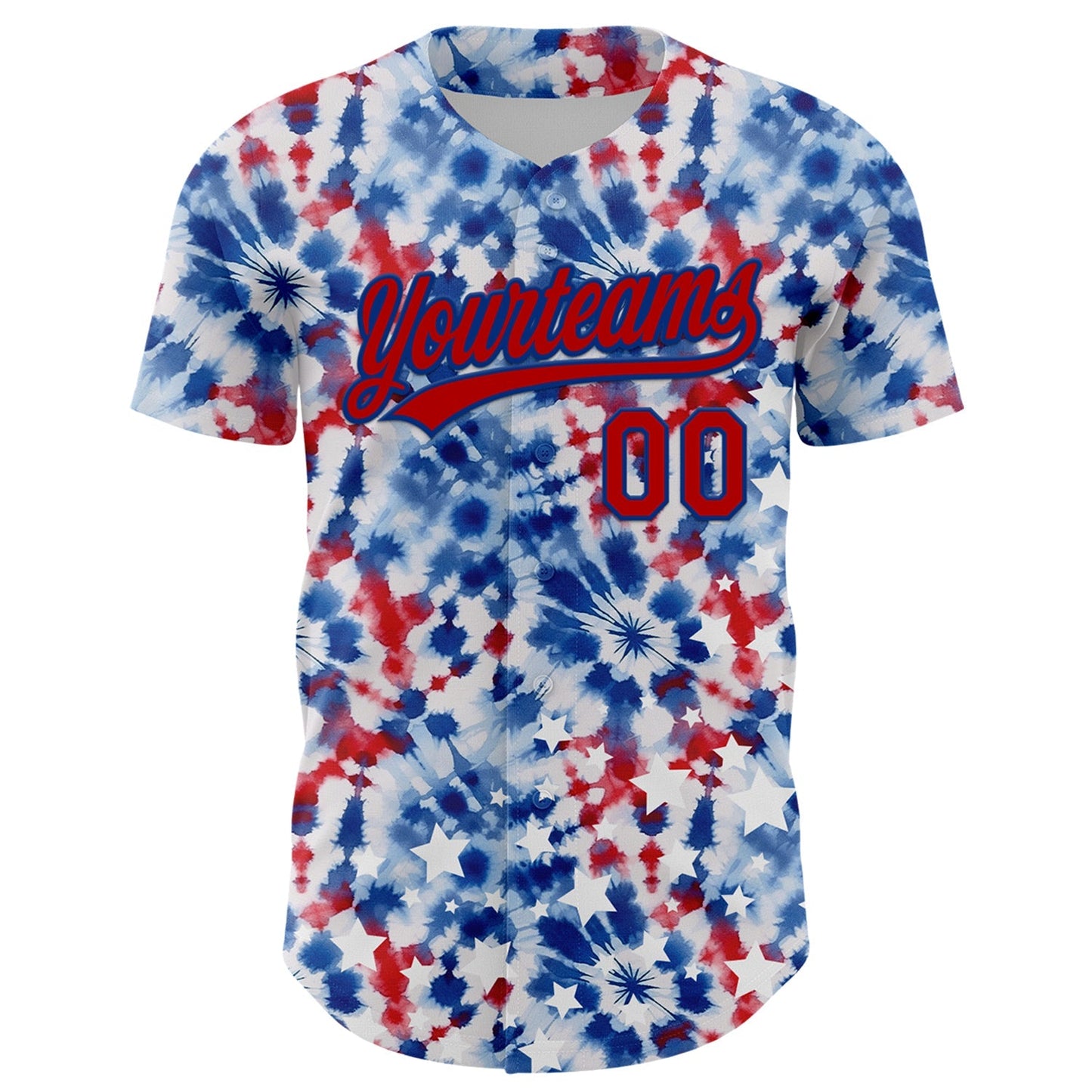 Custom White Red-Royal 3D American Flag And Fireworks Authentic Baseball Jersey baseball jersey product view 2