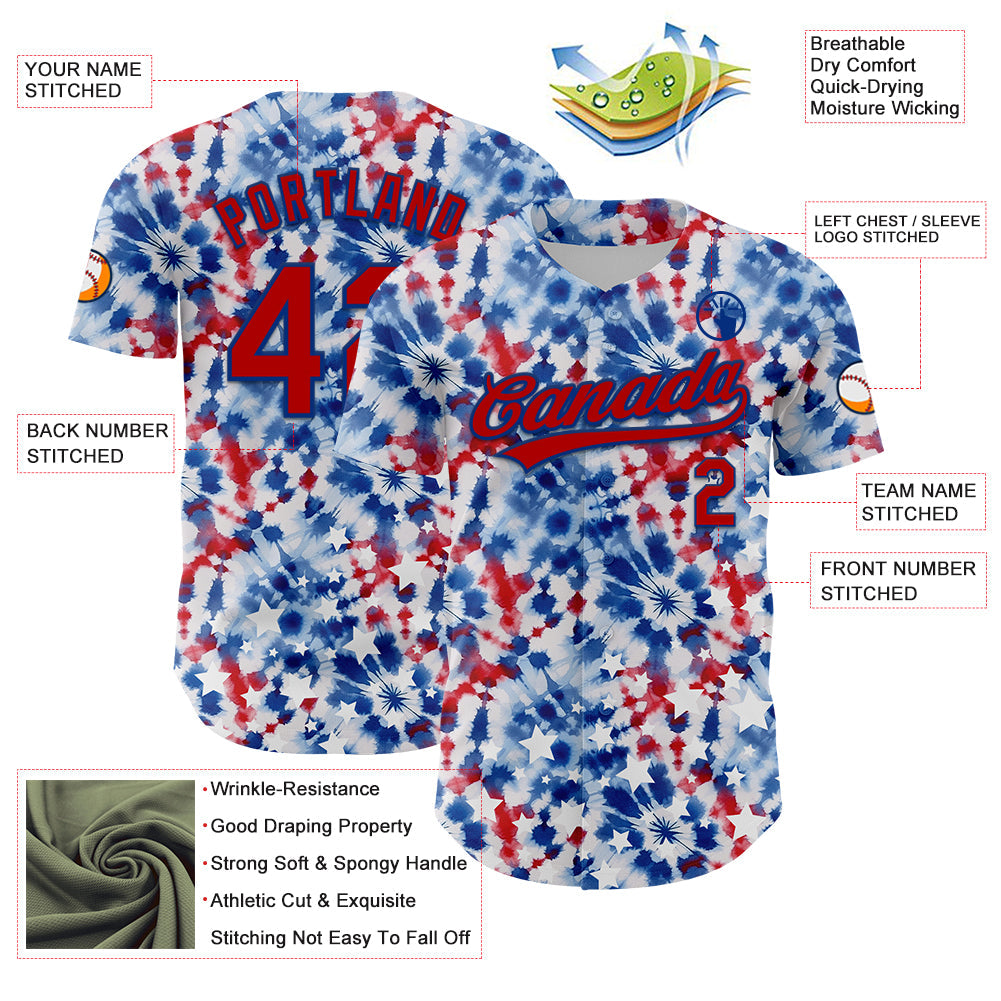 Custom White Red-Royal 3D American Flag And Fireworks Authentic Baseball Jersey baseball jersey product view 3