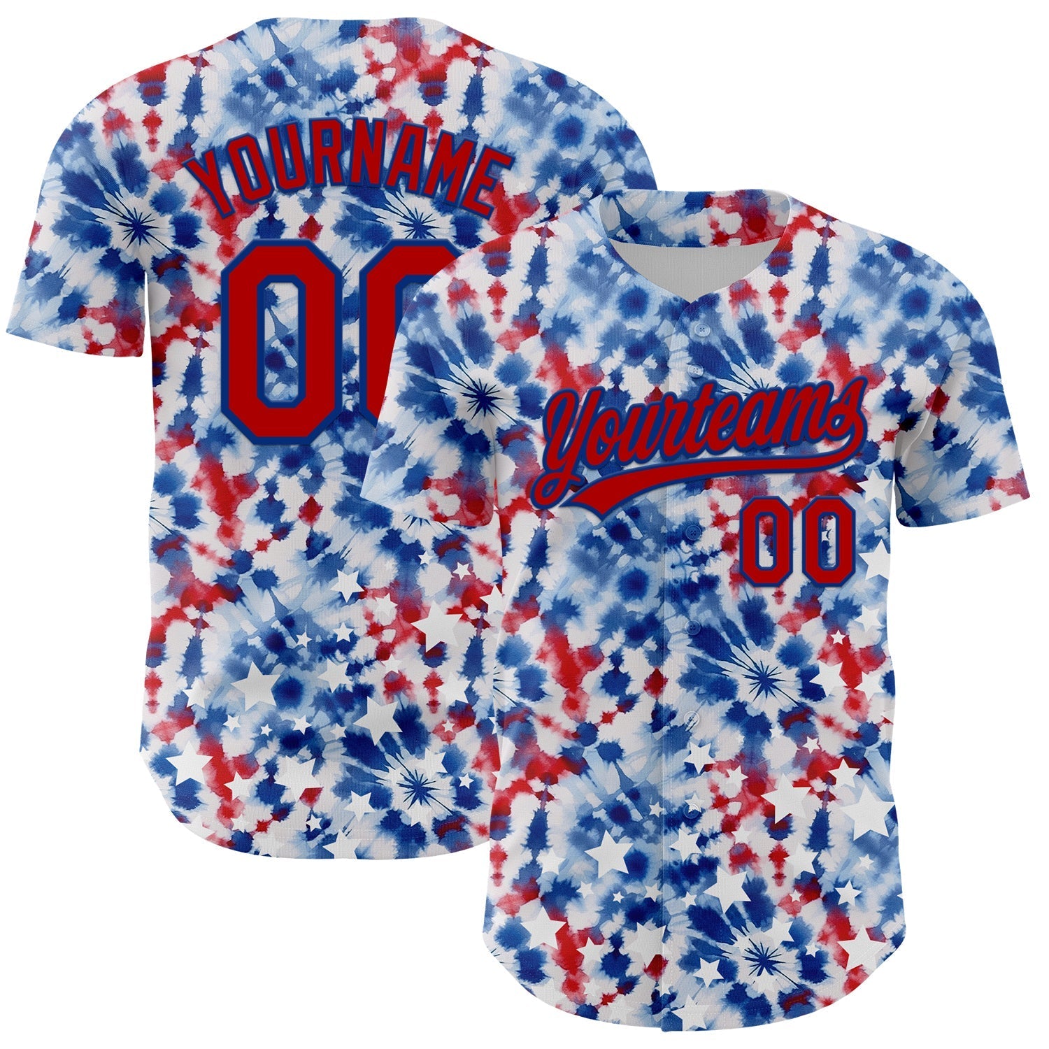 Custom White Red-Royal 3D American Flag And Fireworks Authentic Baseball Jersey baseball jersey product view 1