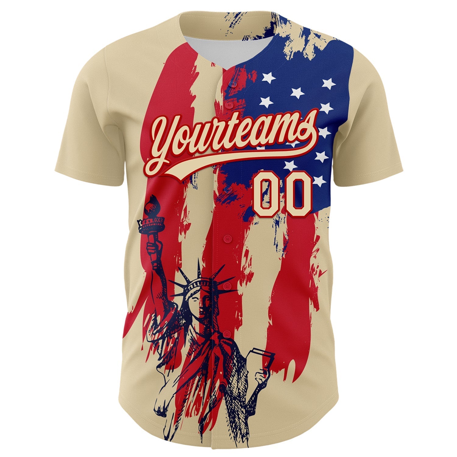 Custom Cream Red-Royal 3D Pattern Design American Spirit American Eagle And Stars Authentic Baseball Jersey baseball jersey product view 2