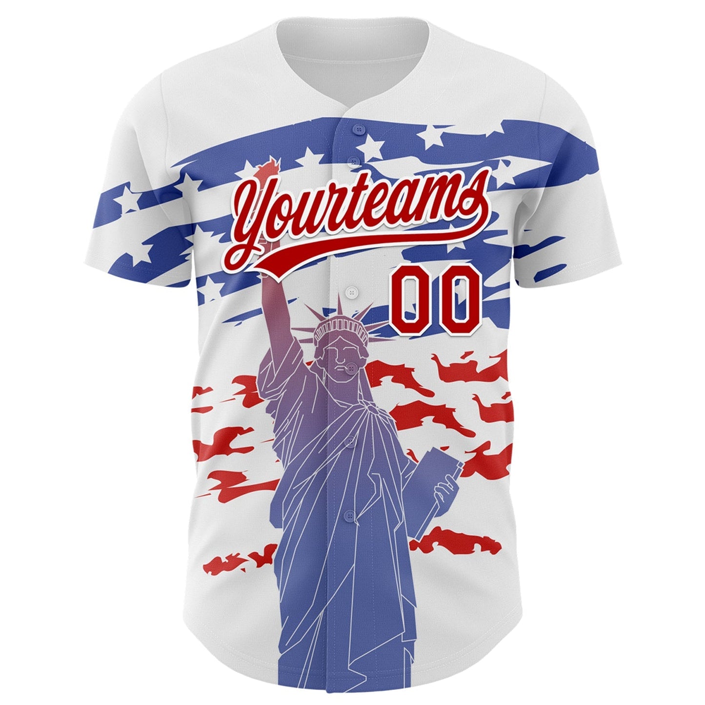 Custom White Red 3D American Flag And Statue of Liberty Authentic Baseball Jersey baseball jersey product view 2