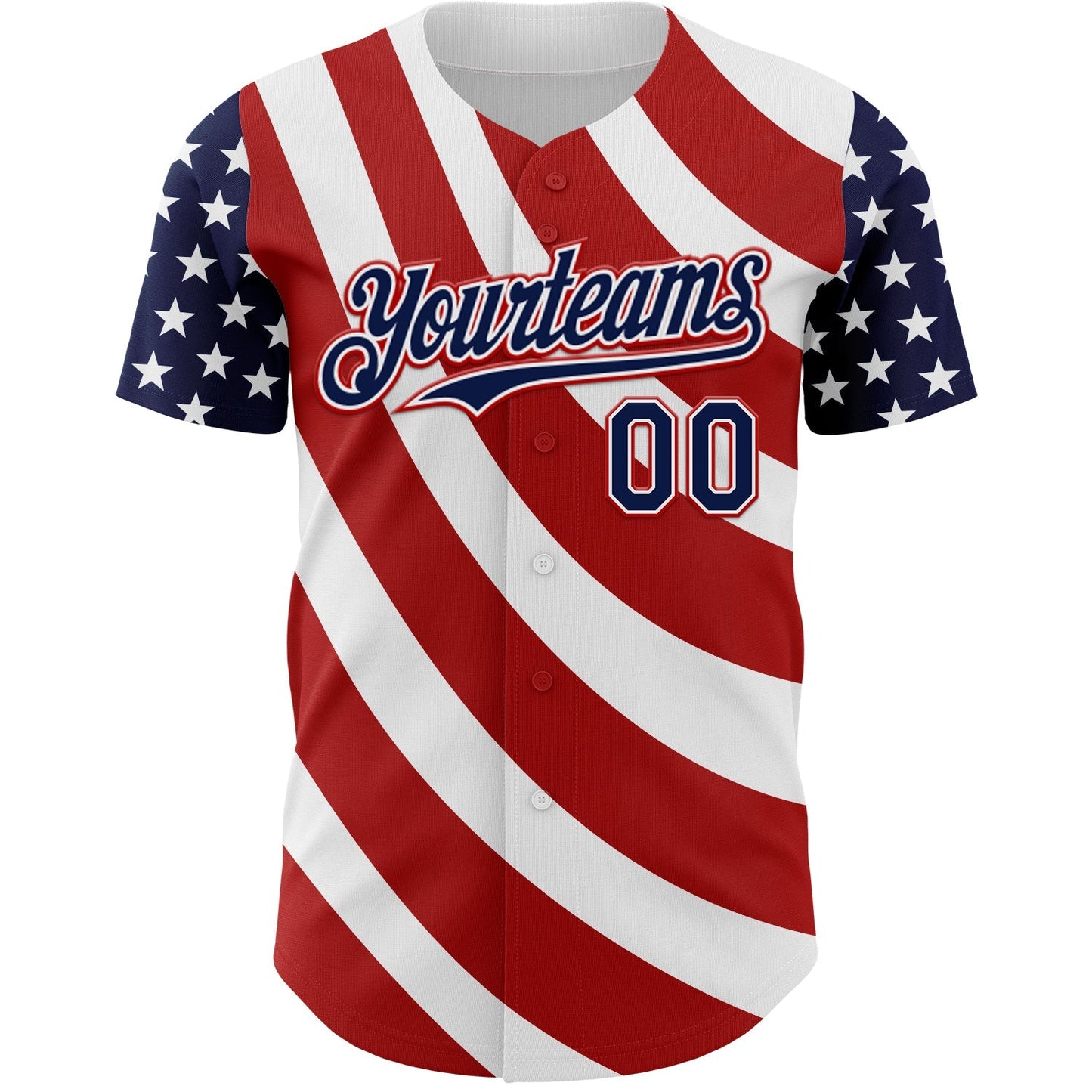Custom White Navy-Red 3D American Flag Authentic Baseball Jersey baseball jersey product view 2