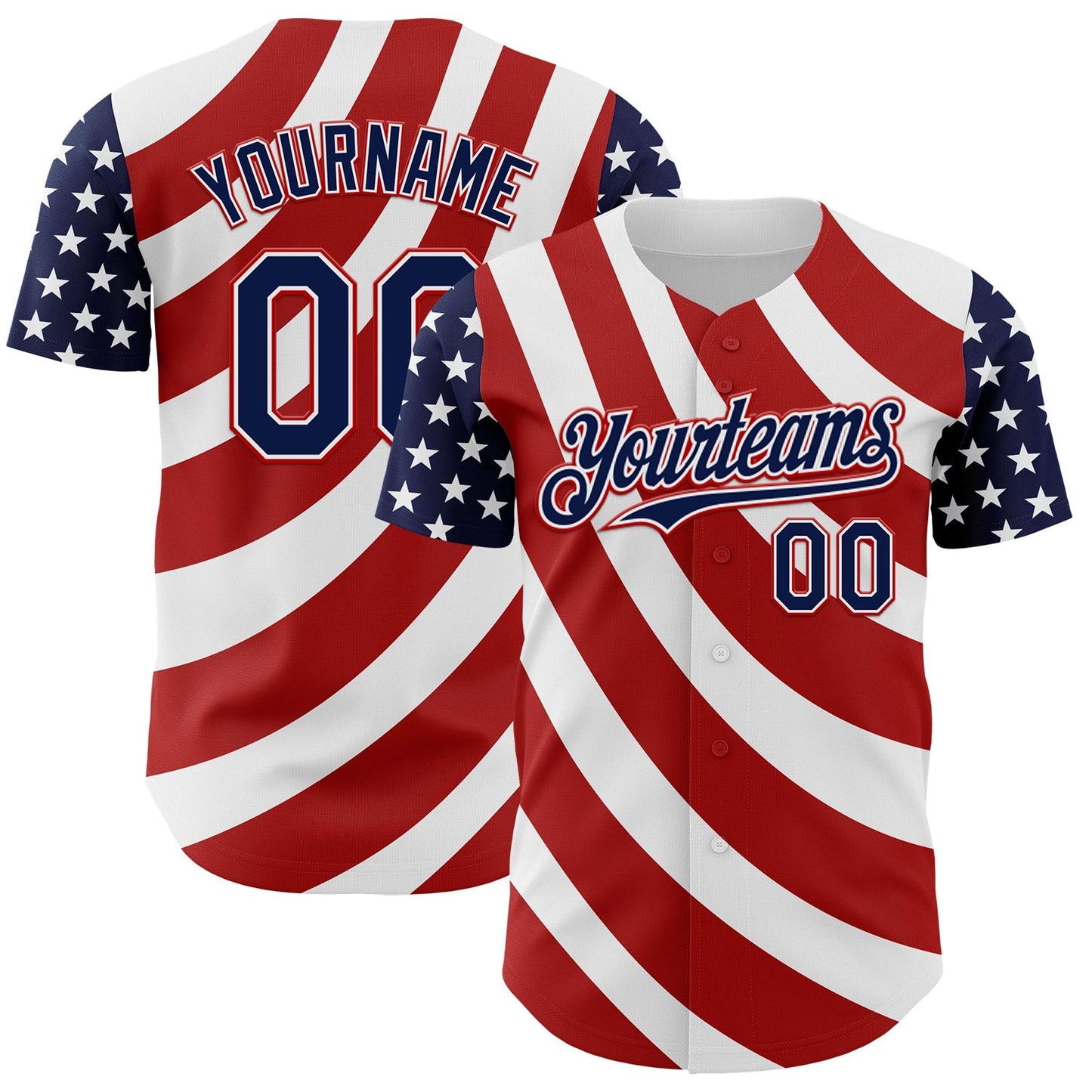 Custom White Navy-Red 3D American Flag Authentic Baseball Jersey baseball jersey product view 1