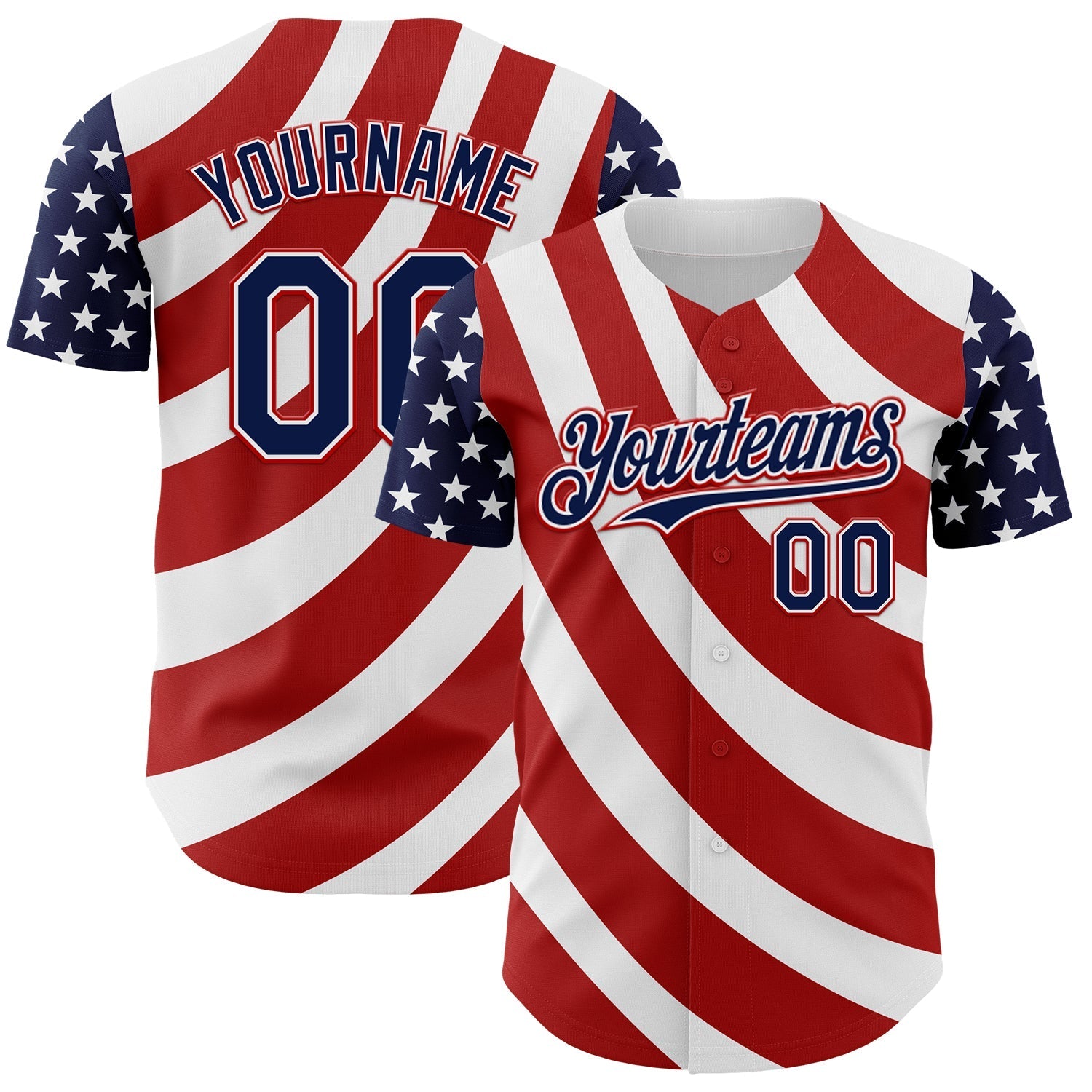 Custom White Navy-Red 3D American Flag Authentic Baseball Jersey baseball jersey product view 1