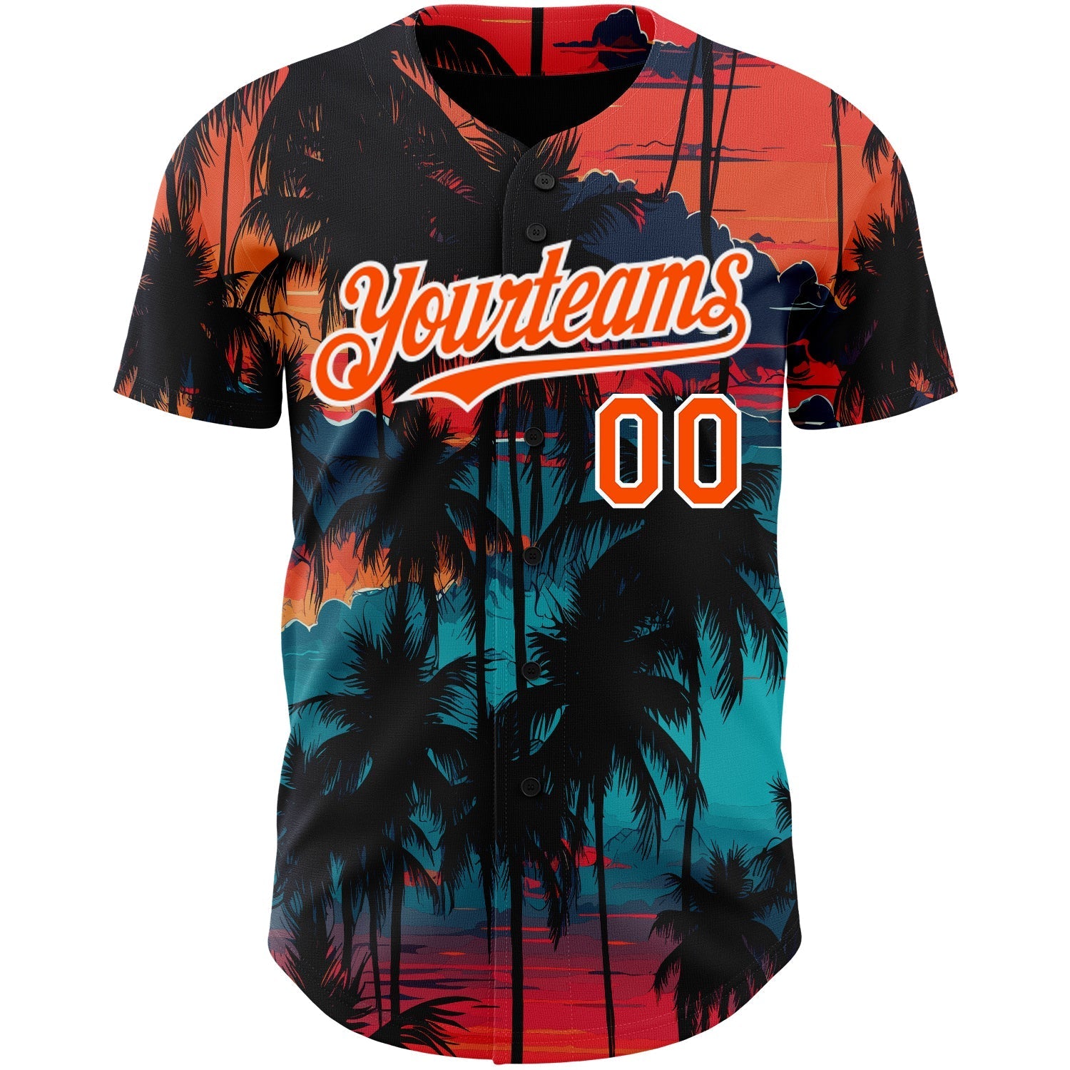 Custom Black Orange-White 3D Pattern Design Tropical Hawaii Palms Trees Authentic Baseball Jersey baseball jersey product view 2
