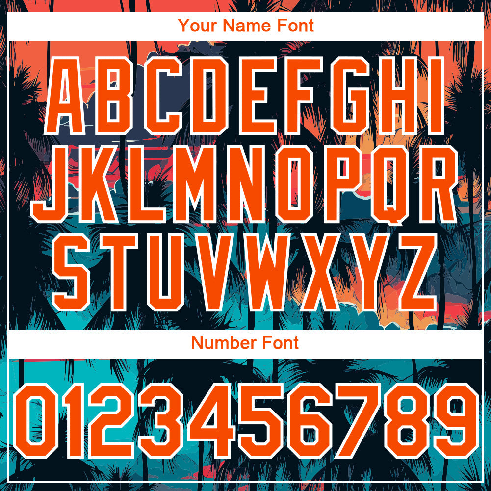 Custom Black Orange-White 3D Pattern Design Tropical Hawaii Palms Trees Authentic Baseball Jersey baseball jersey product view 5