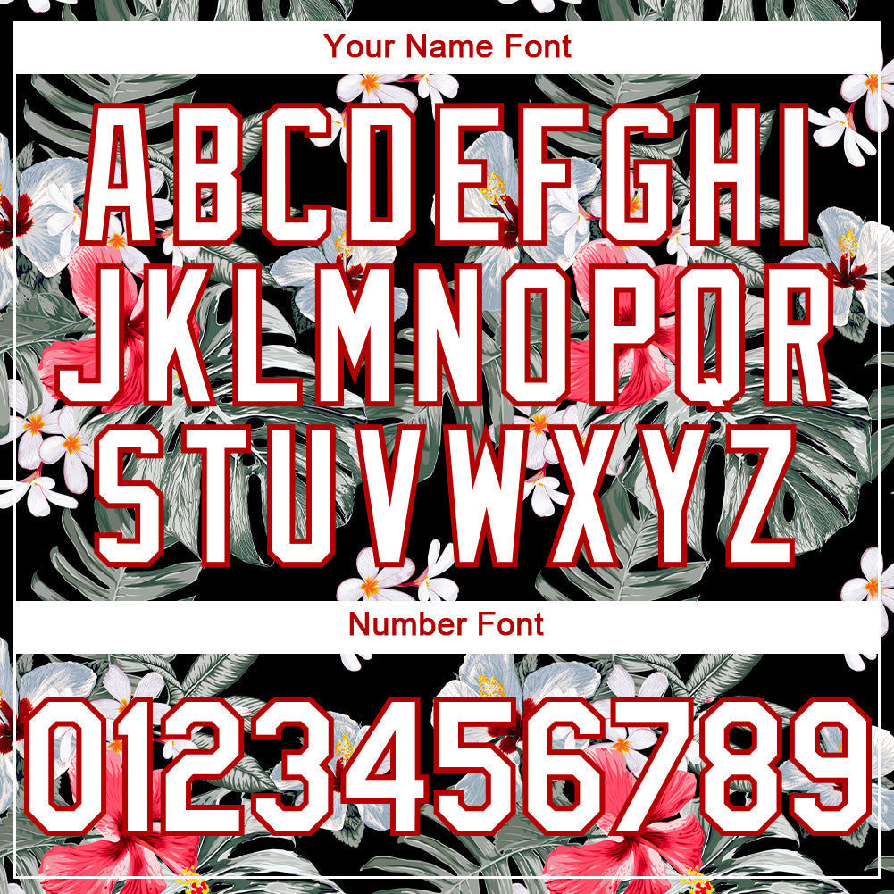 Custom Black White-Red 3D Pattern Design Tropical Hawaii Plant Authentic Baseball Jersey baseball jersey product view 5