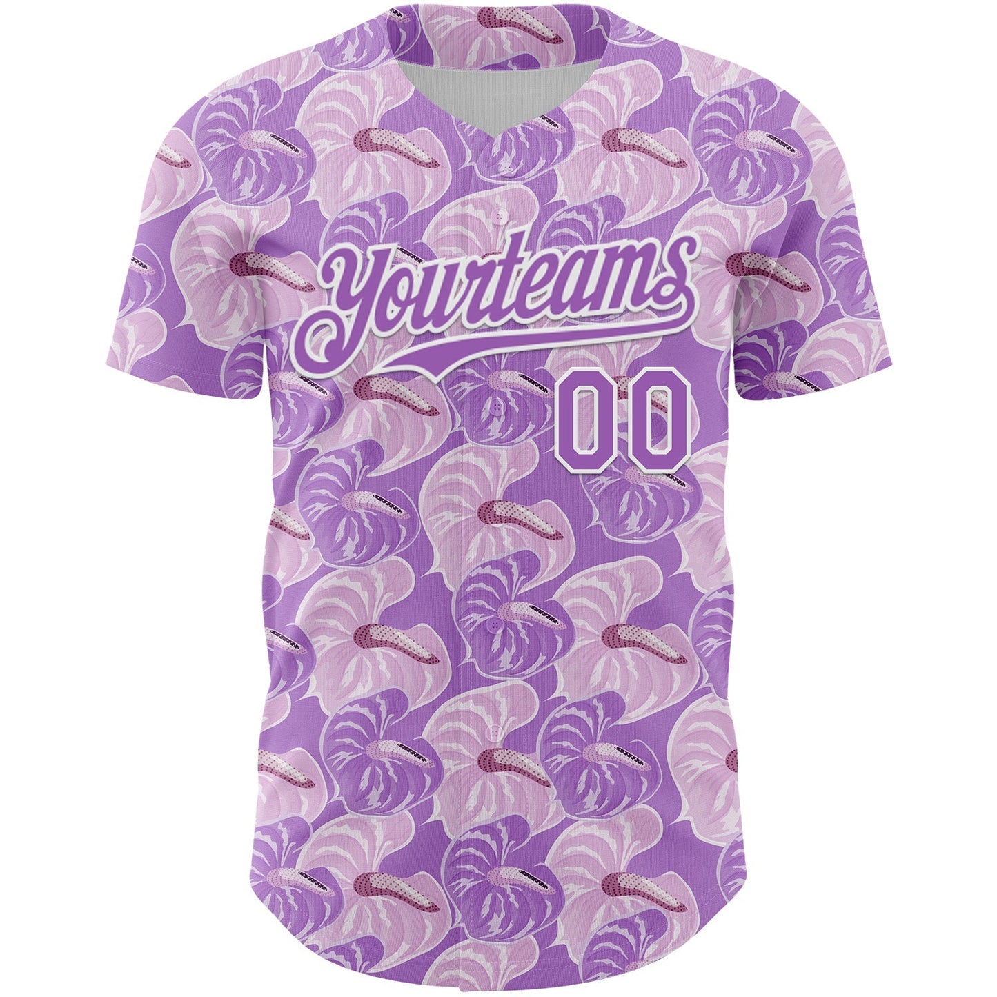 Custom Light Purple White 3D Pattern Design Tropical Anthurium Flower Authentic Baseball Jersey baseball jersey product view 2