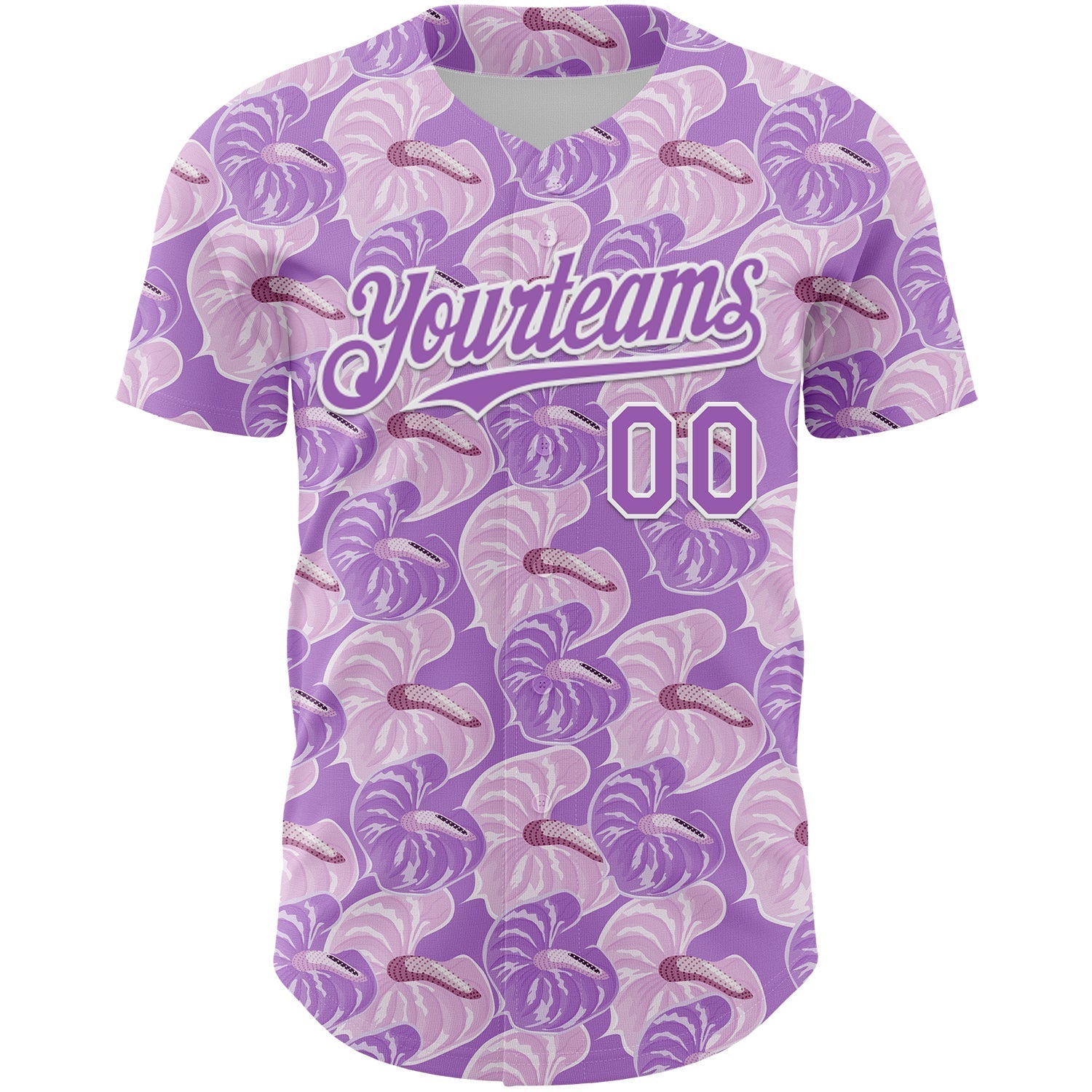 Custom Light Purple White 3D Pattern Design Tropical Anthurium Flower Authentic Baseball Jersey baseball jersey product view 2