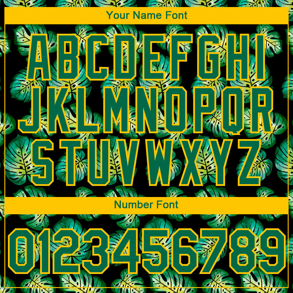 Custom Black Kelly Green-Gold 3D Pattern Design Tropical Monstera Authentic Baseball Jersey baseball jersey product view 5