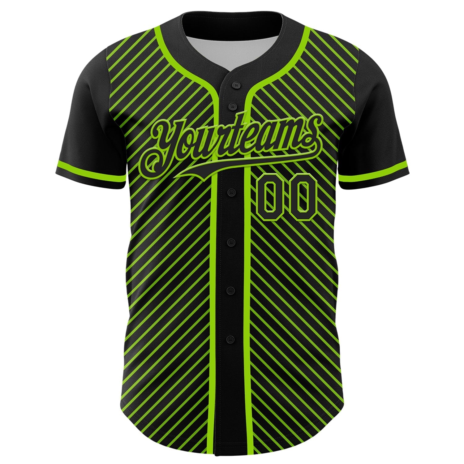 Custom Black Neon Green 3D Pattern Design Diagonal Stripes Authentic Baseball Jersey baseball jersey product view 2