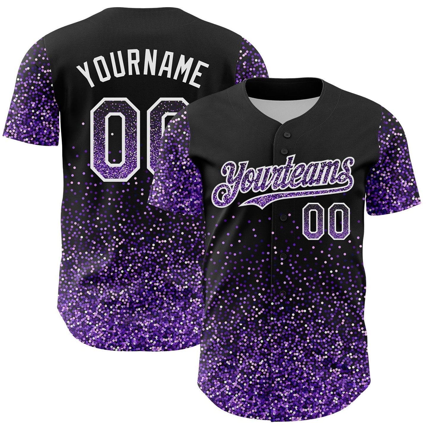Custom Black Purple-White 3D Pattern Design Abstract Colorful Glittering Dot Authentic Baseball Jersey baseball jersey product view 1