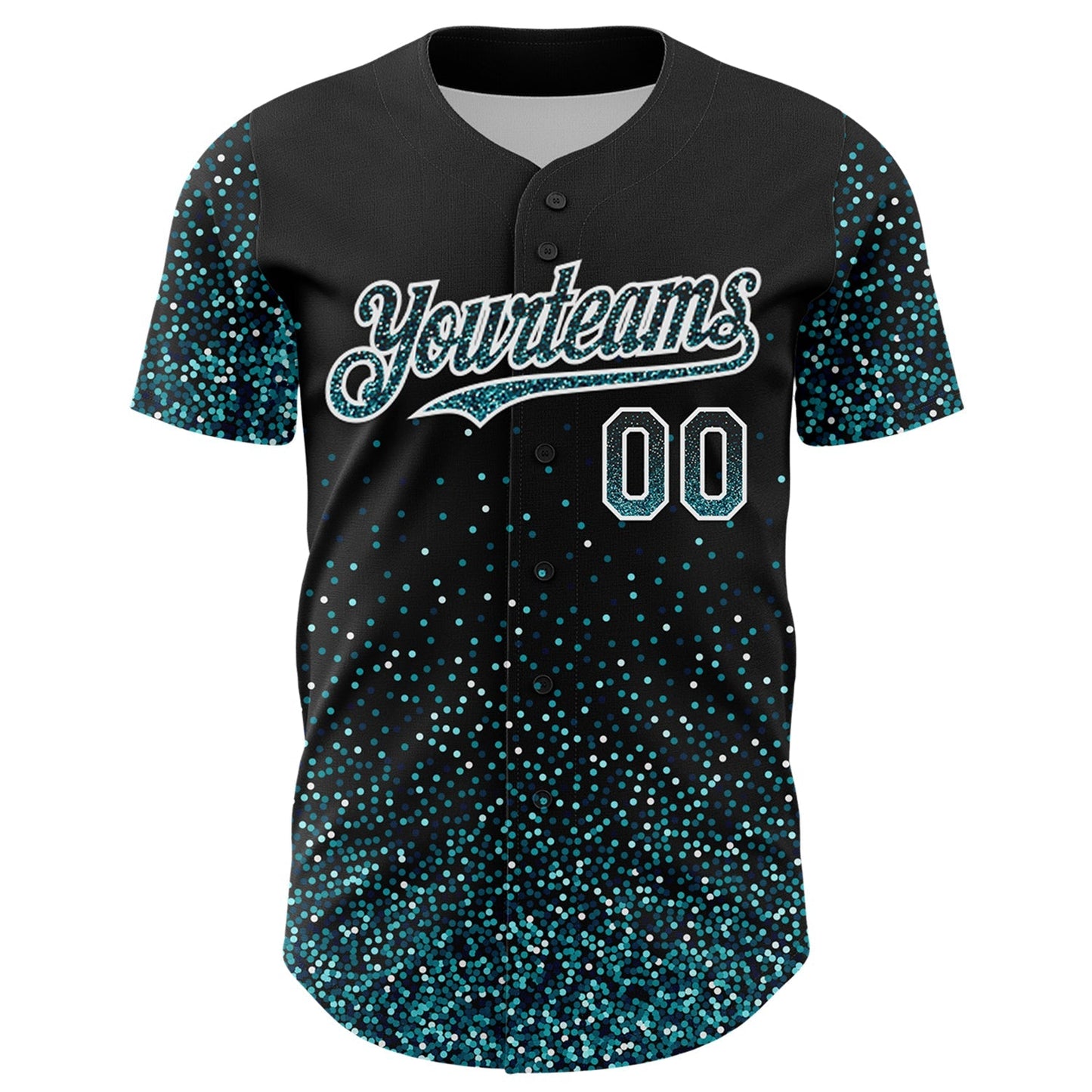 Custom Black Teal-White 3D Pattern Design Abstract Colorful Glittering Dot Authentic Baseball Jersey baseball jersey product view 2