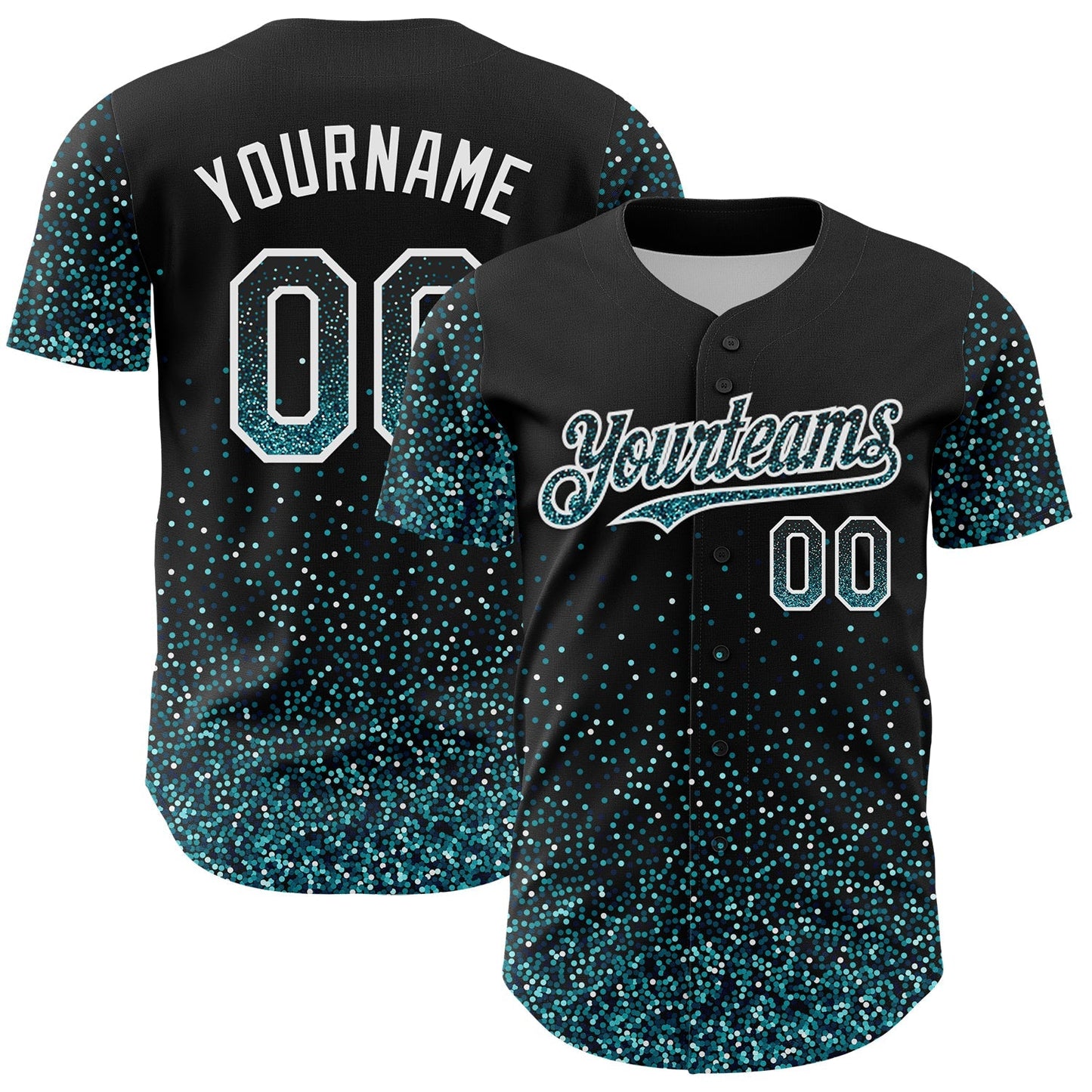 Custom Black Teal-White 3D Pattern Design Abstract Colorful Glittering Dot Authentic Baseball Jersey baseball jersey product view 1