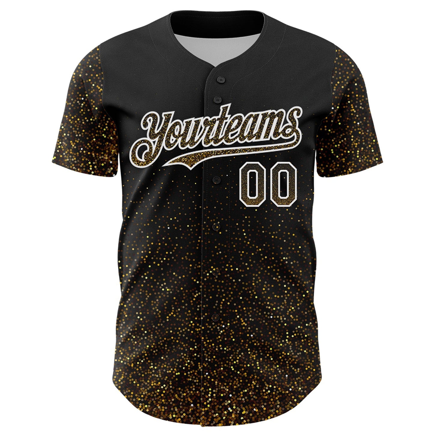 Custom Black Old Gold-White 3D Pattern Design Abstract Colorful Glittering Dot Authentic Baseball Jersey baseball jersey product view 2