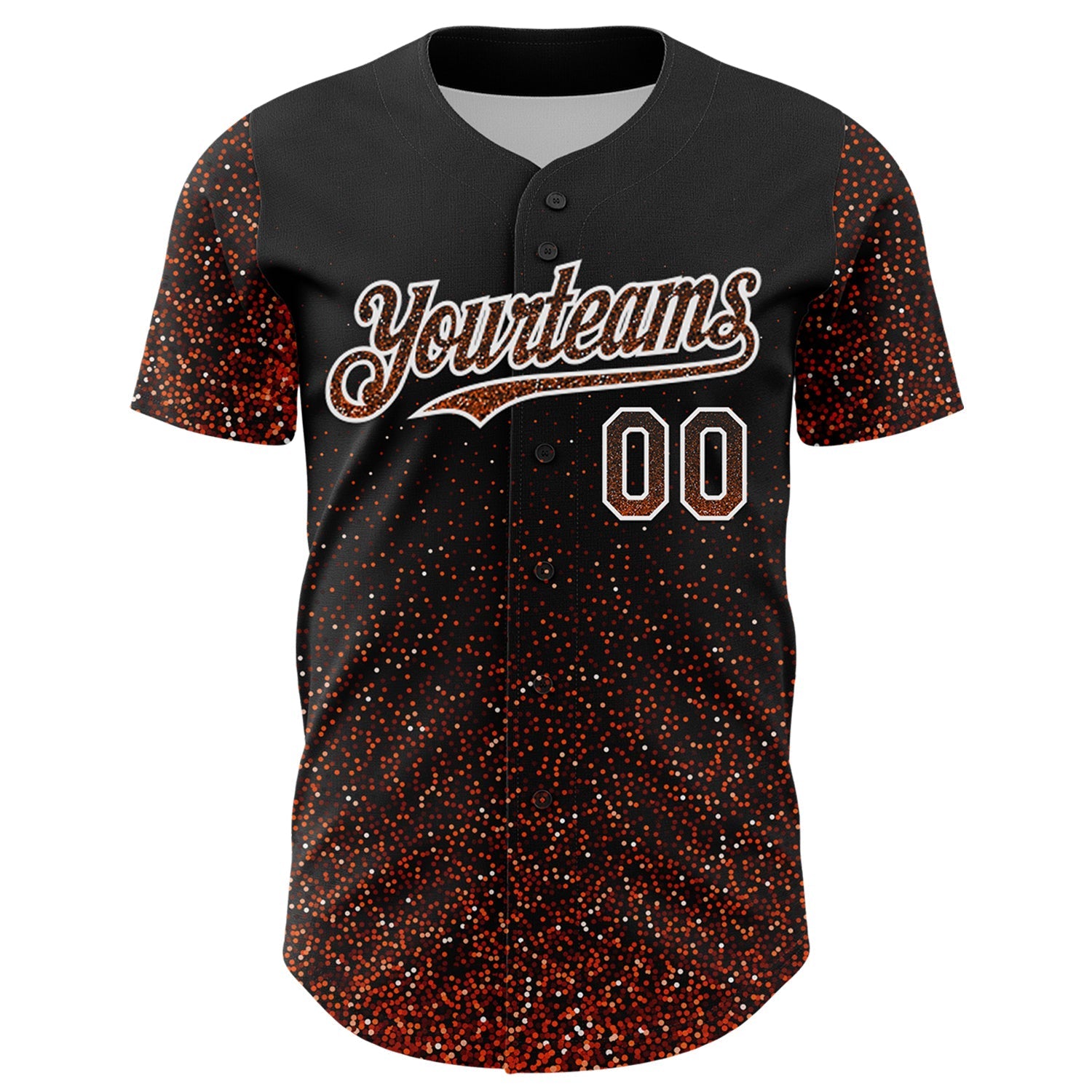 Custom Black Orange-White 3D Pattern Design Abstract Colorful Glittering Dot Authentic Baseball Jersey baseball jersey product view 2