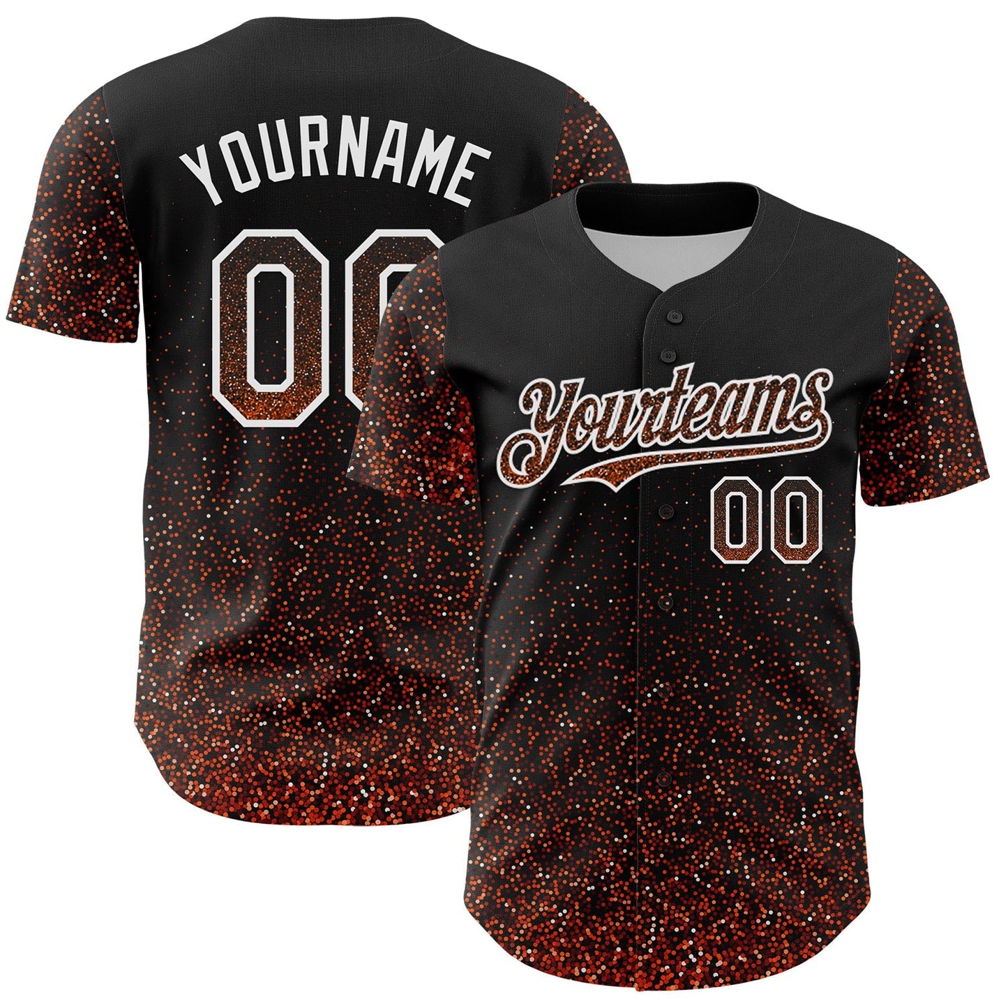 Custom Black Orange-White 3D Pattern Design Abstract Colorful Glittering Dot Authentic Baseball Jersey baseball jersey product view 1
