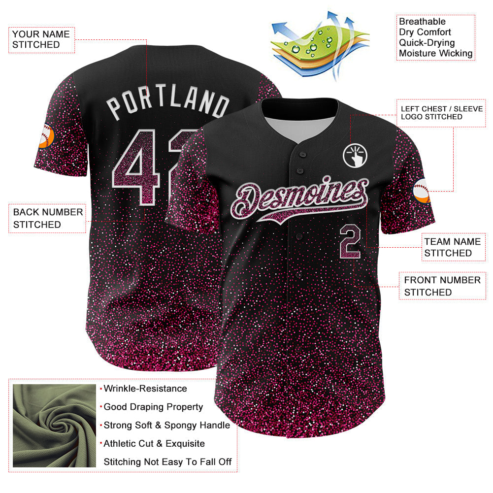 Custom Black Pink-White 3D Pattern Design Abstract Colorful Glittering Dot Authentic Baseball Jersey baseball jersey product view 3