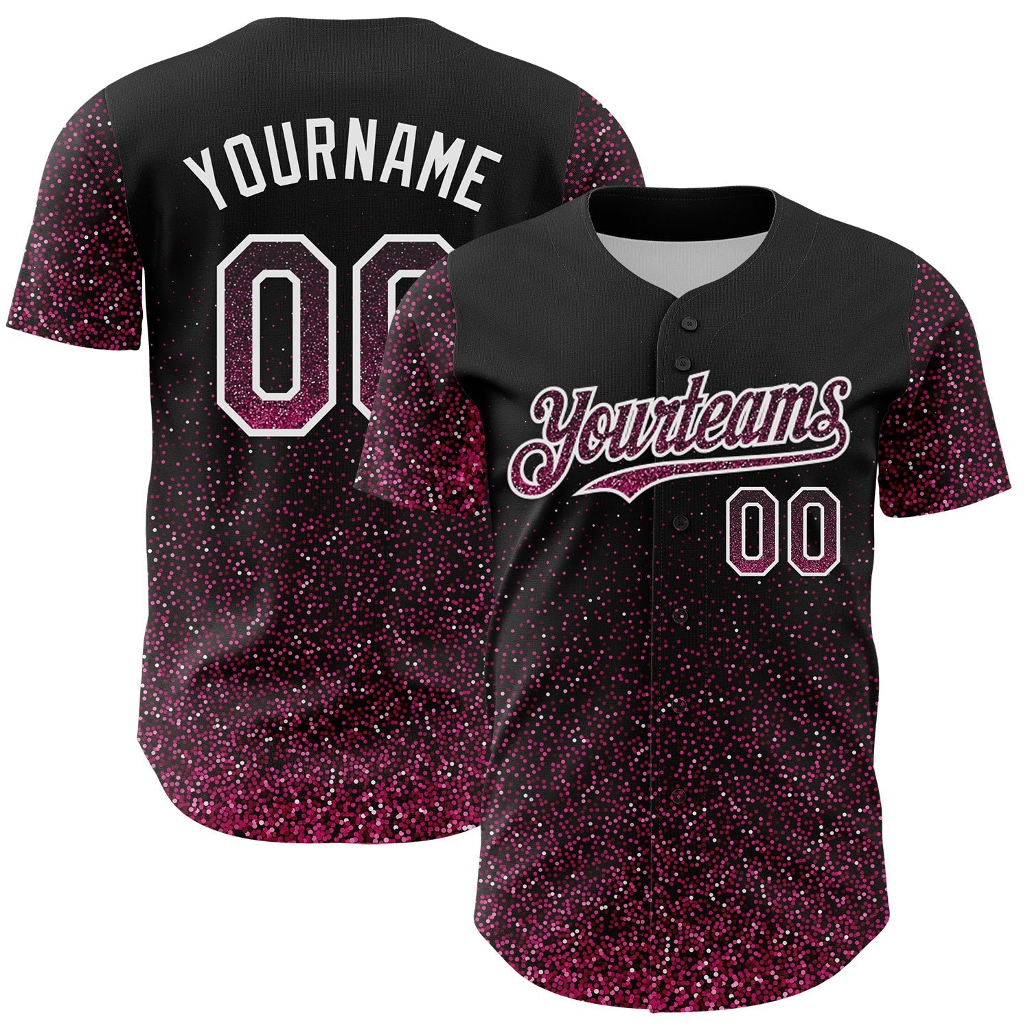 Custom Black Pink-White 3D Pattern Design Abstract Colorful Glittering Dot Authentic Baseball Jersey baseball jersey product view 1