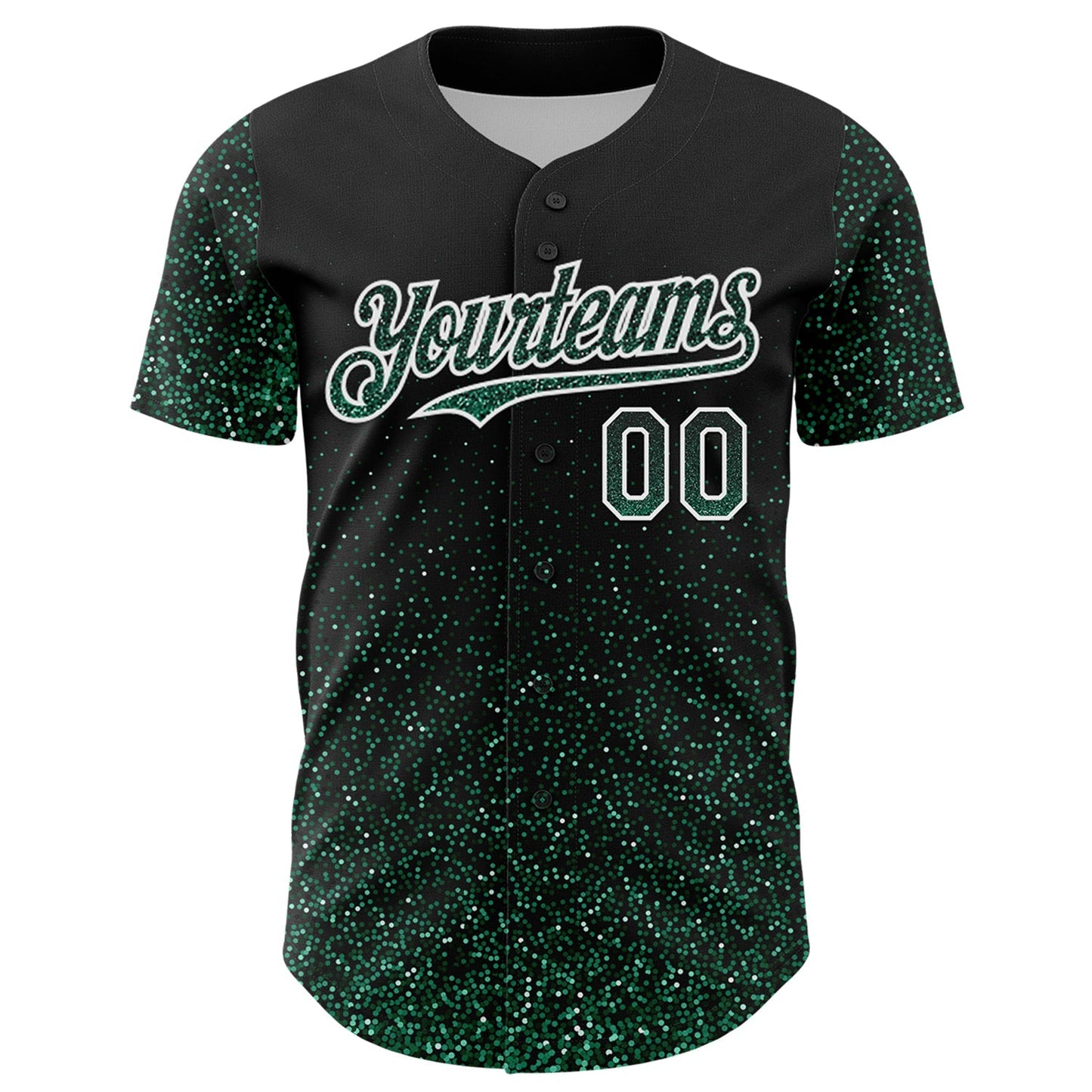 Custom Black Kelly Green-White 3D Pattern Design Abstract Colorful Glittering Dot Authentic Baseball Jersey baseball jersey product view 2