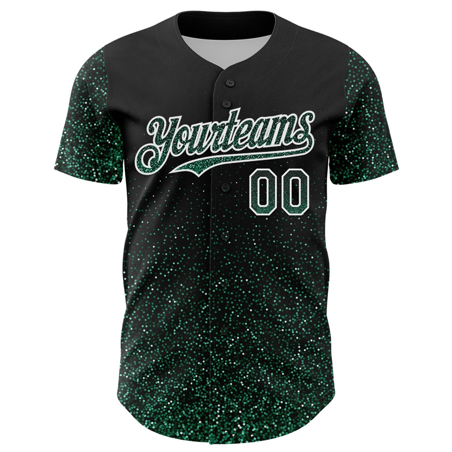 Custom Black Kelly Green-White 3D Pattern Design Abstract Colorful Glittering Dot Authentic Baseball Jersey baseball jersey product view 2