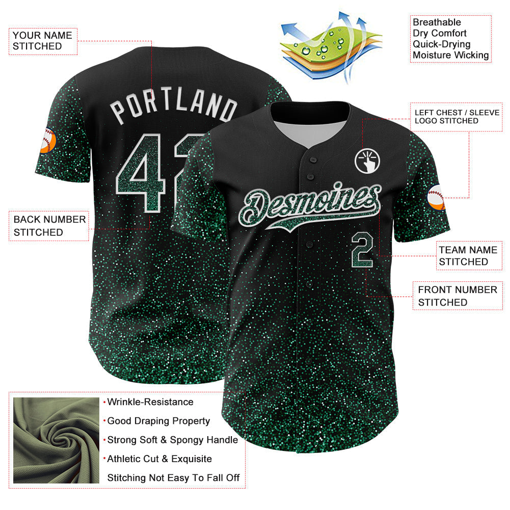 Custom Black Kelly Green-White 3D Pattern Design Abstract Colorful Glittering Dot Authentic Baseball Jersey baseball jersey product view 3
