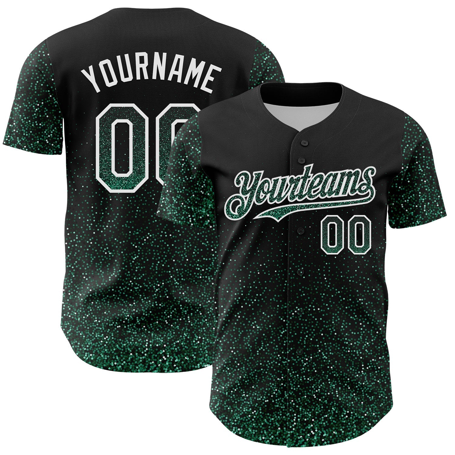 Custom Black Kelly Green-White 3D Pattern Design Abstract Colorful Glittering Dot Authentic Baseball Jersey baseball jersey product view 1