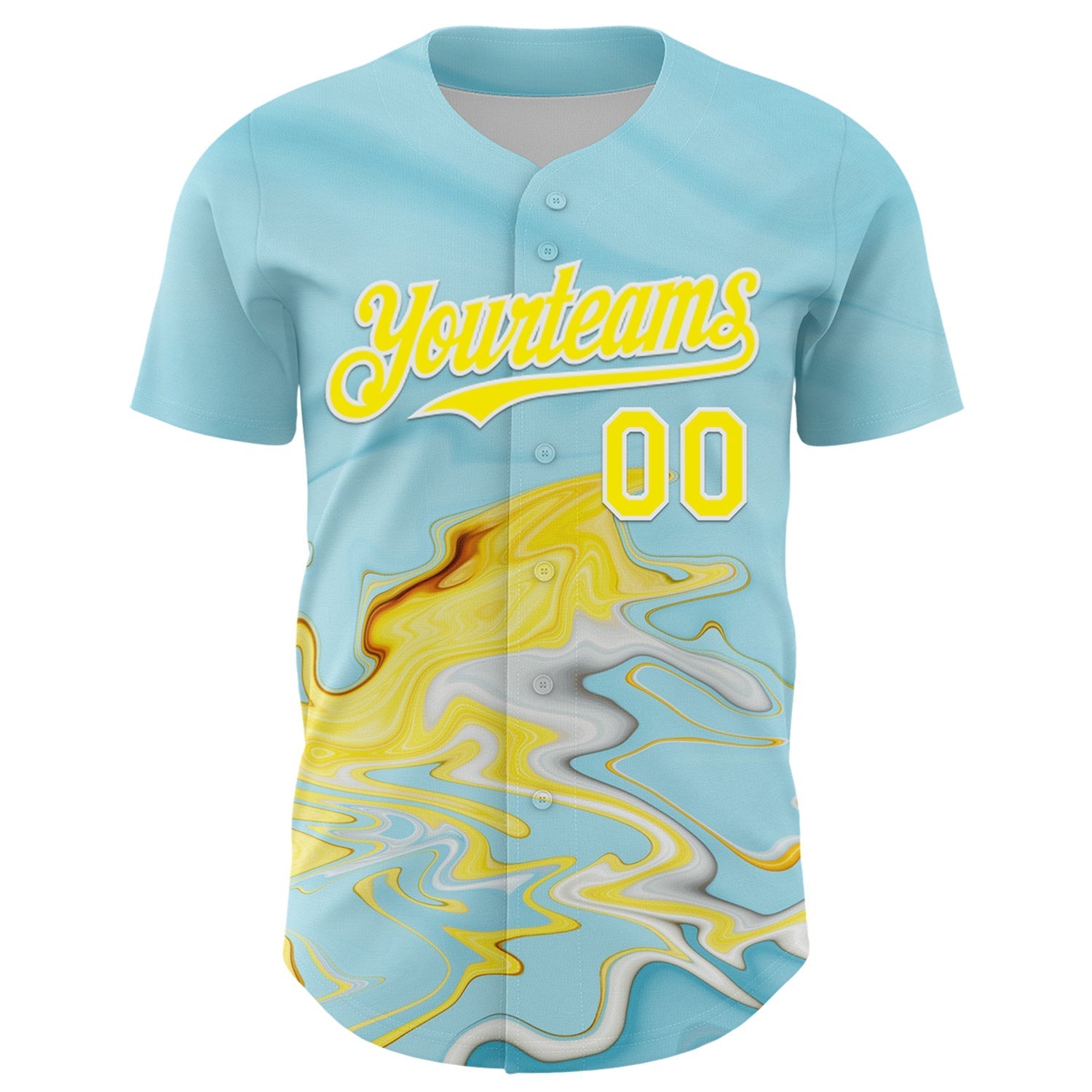 Custom Ice Blue Light Yellow-White 3D Pattern Design Abstract Liquid Fluid Art Authentic Baseball Jersey baseball jersey product view 2