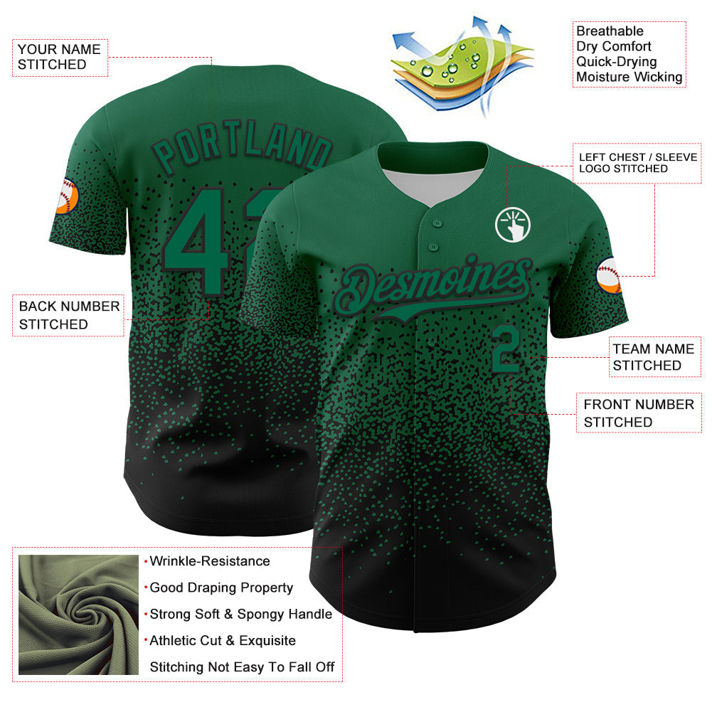 Custom Kelly Green Black 3D Pattern Design Gradient Style Irregular Shape Authentic Baseball Jersey baseball jersey product view 3