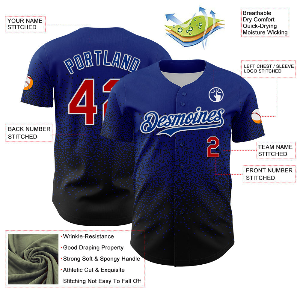 Custom Royal Red-Black 3D Pattern Design Gradient Style Irregular Shape Authentic Baseball Jersey baseball jersey product view 3