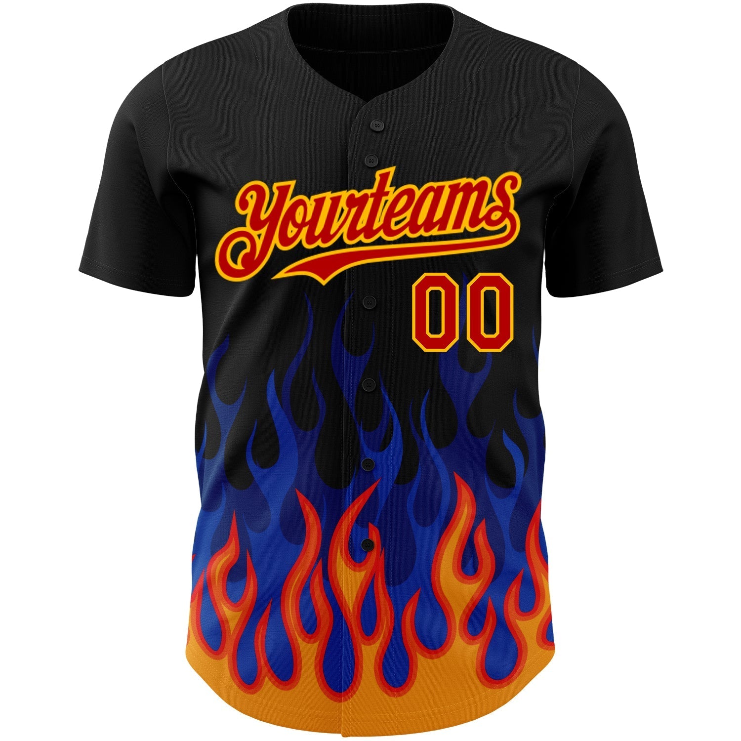 Custom Black Red-Gold 3D Pattern Design Flame Authentic Baseball Jersey baseball jersey product view 2