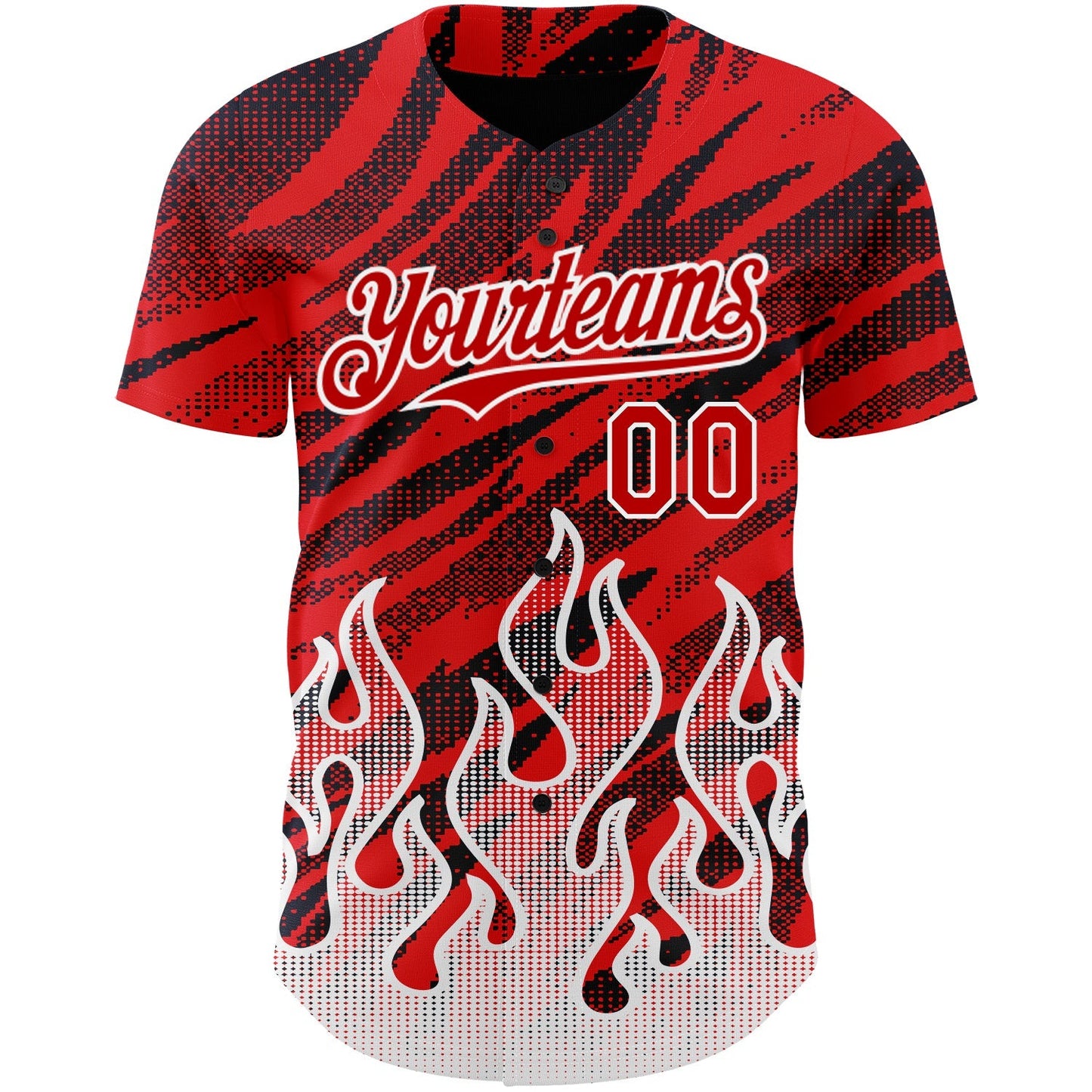 Custom Red Black-White 3D Pattern Design Flame Authentic Baseball Jersey baseball jersey product view 2