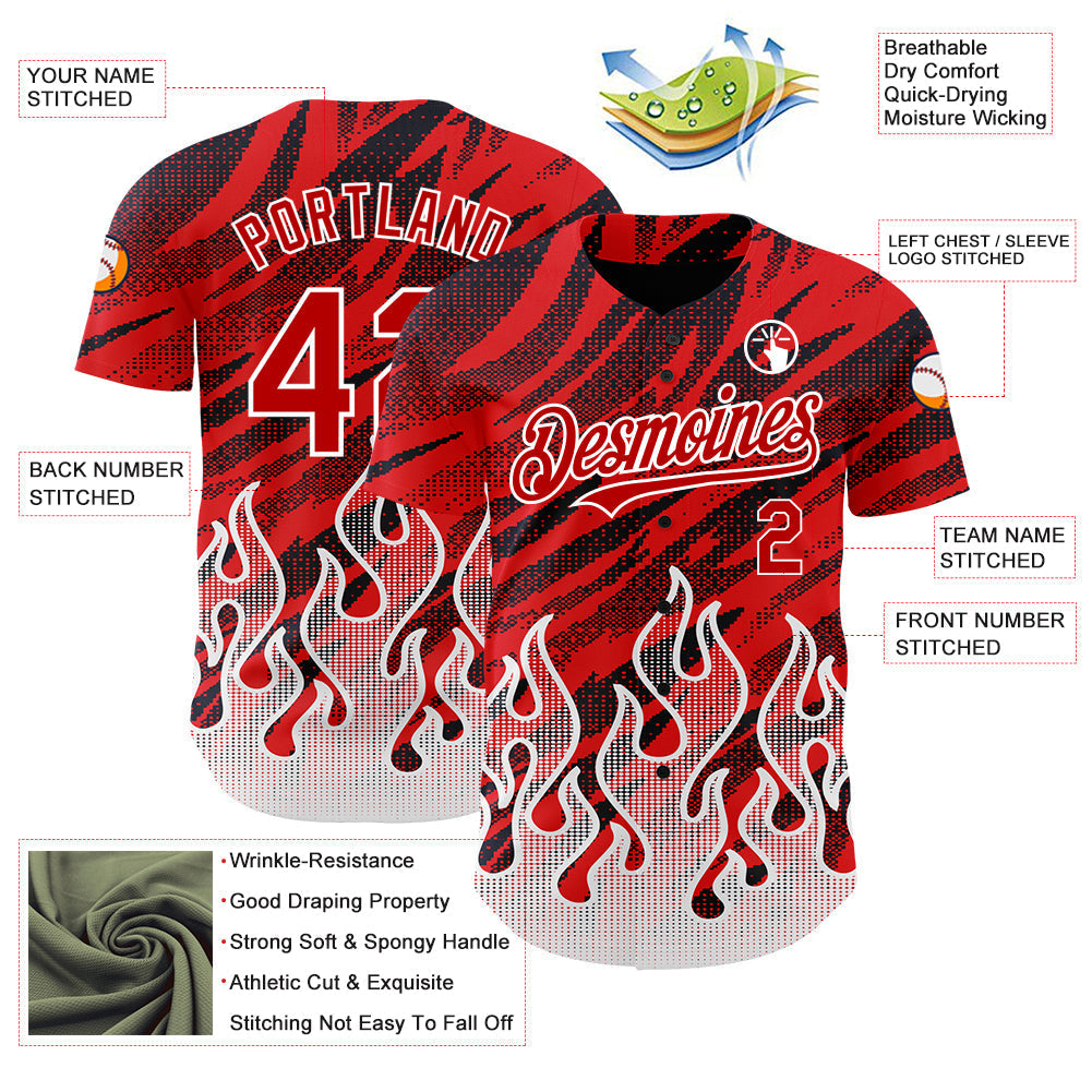 Custom Red Black-White 3D Pattern Design Flame Authentic Baseball Jersey baseball jersey product view 3