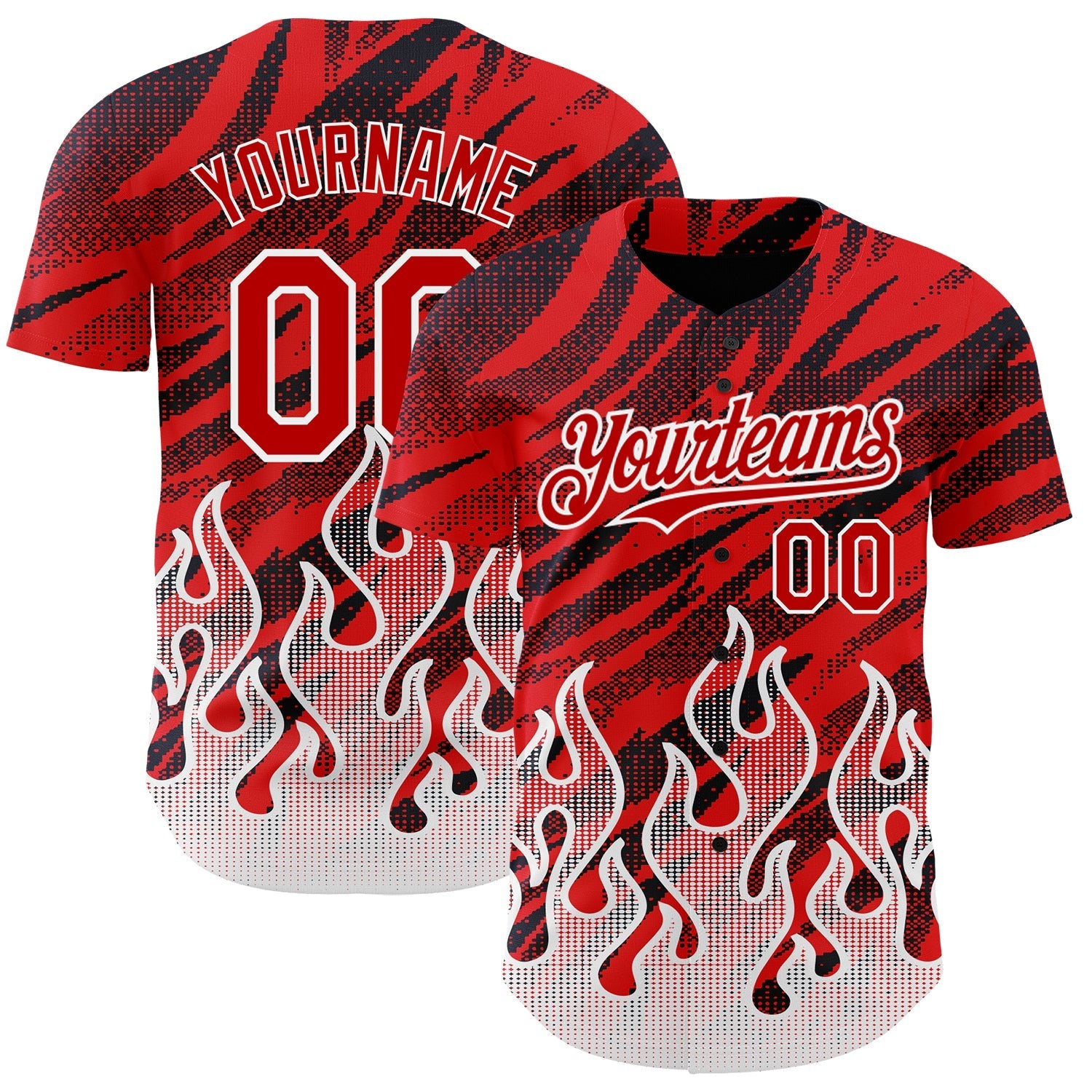 Custom Red Black-White 3D Pattern Design Flame Authentic Baseball Jersey baseball jersey product view 1