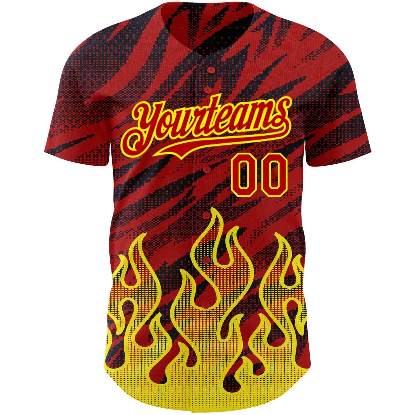 Custom Red Black-Light Yellow 3D Pattern Design Flame Authentic Baseball Jersey baseball jersey product view 2