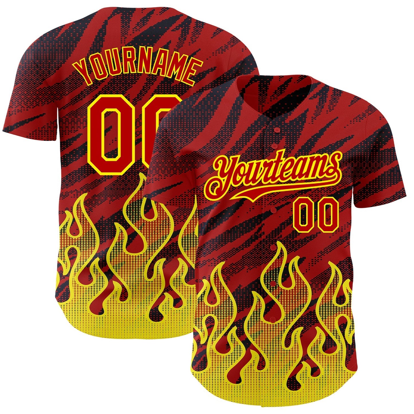Custom Red Black-Light Yellow 3D Pattern Design Flame Authentic Baseball Jersey baseball jersey product view 1