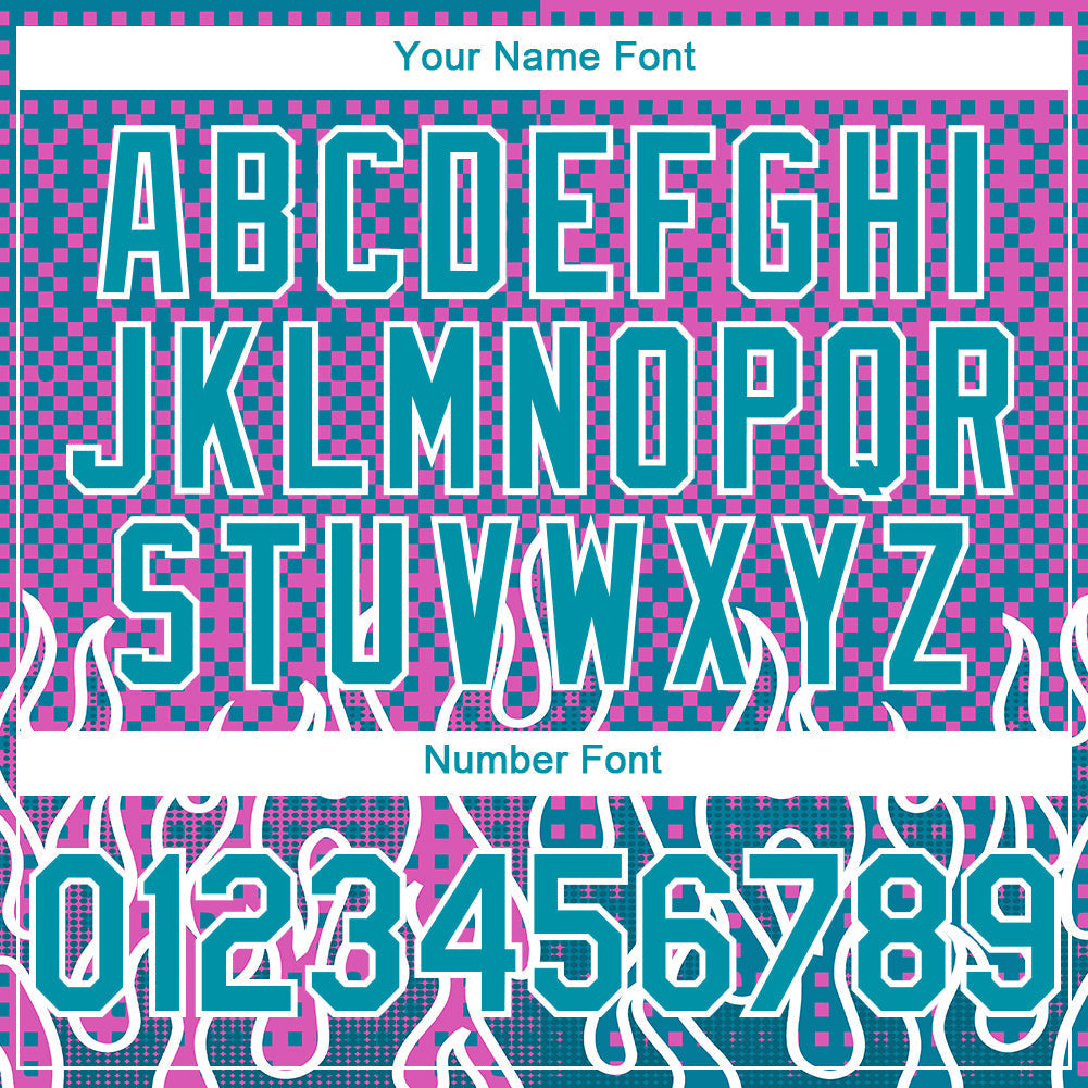 Custom Pink Teal-White 3D Pattern Design Flame Authentic Baseball Jersey baseball jersey product view 5