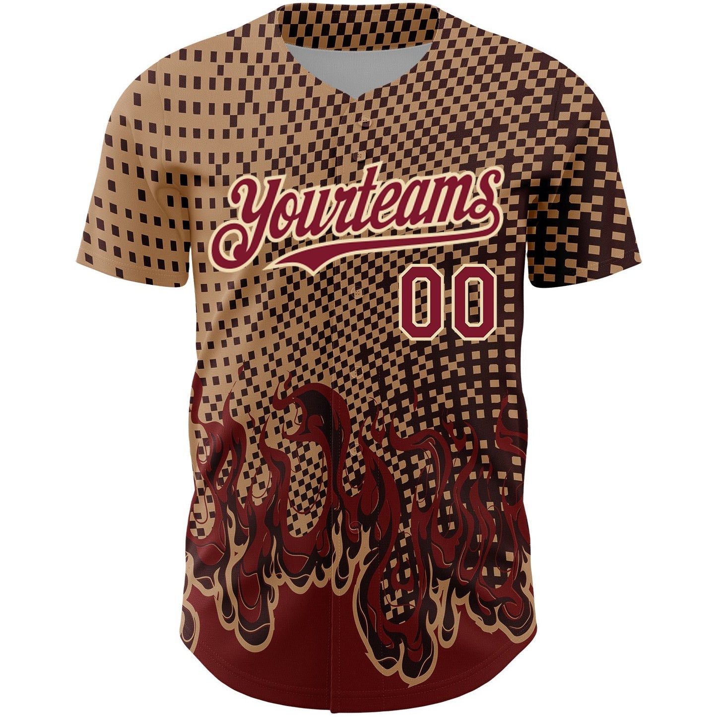Custom Old Gold Crimson-City Cream 3D Pattern Design Flame Authentic Baseball Jersey baseball jersey product view 2